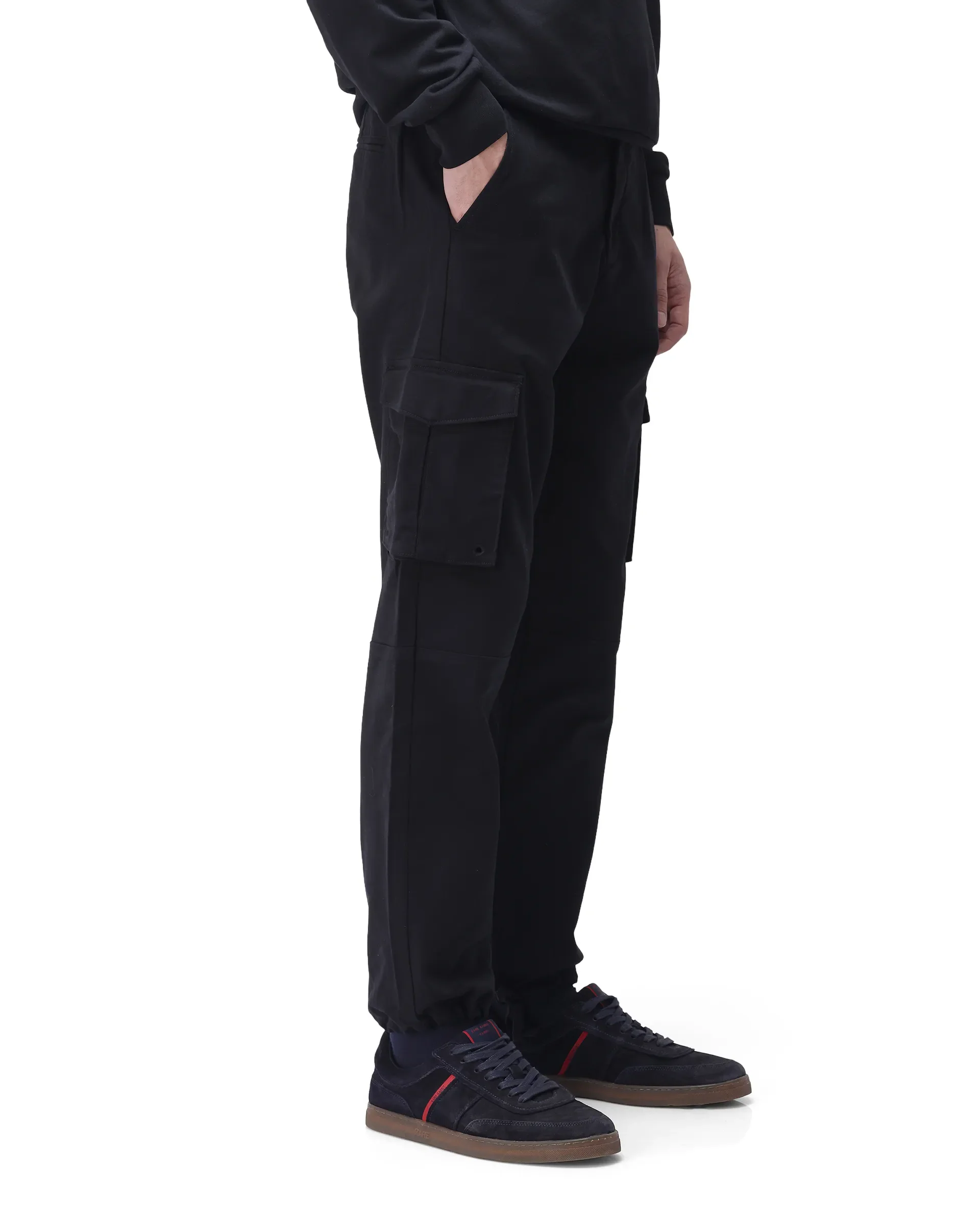 Rare Rabbit Men's Maks Black Cotton Plain Regular Fit Trouser - Image 6
