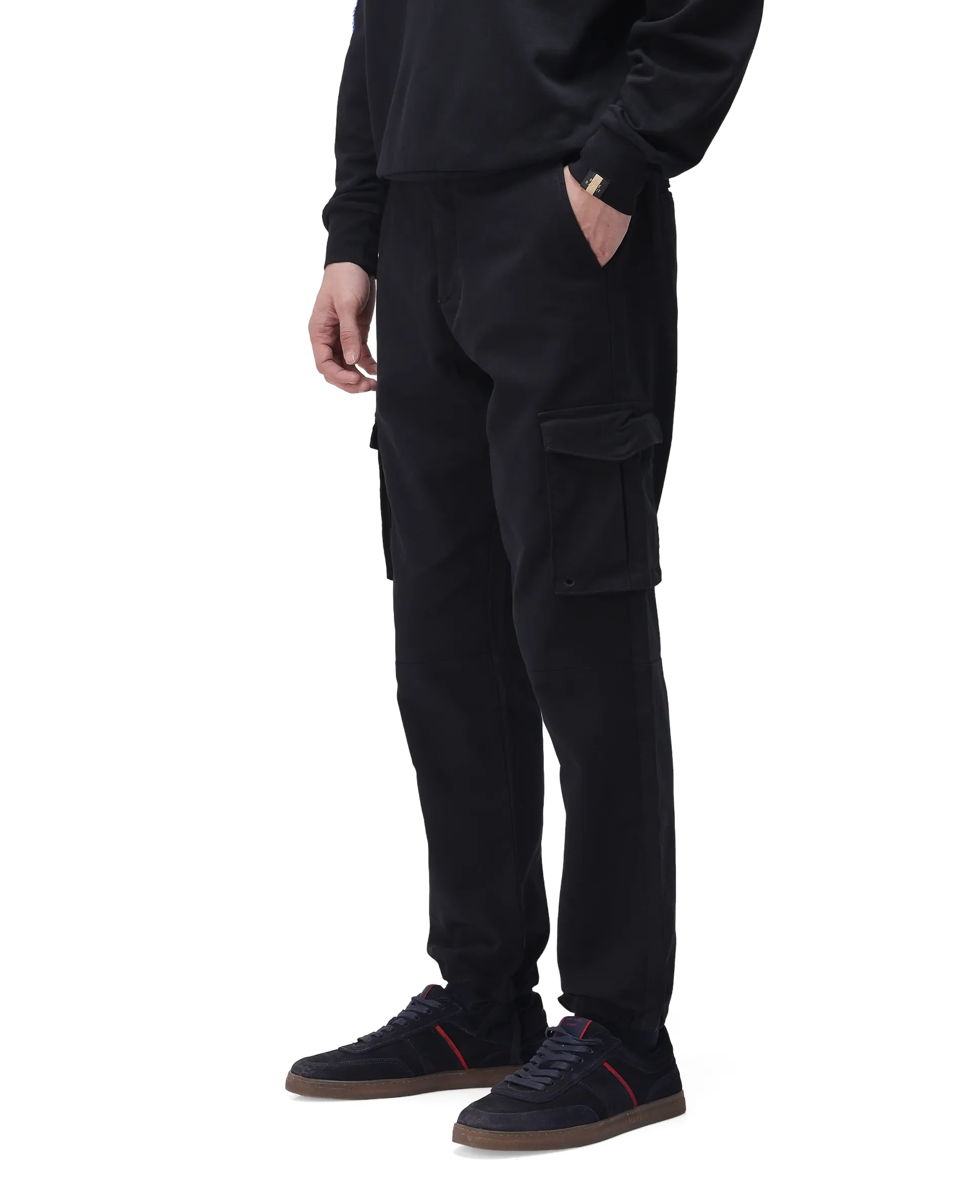 Rare Rabbit Men's Maks Black Cotton Plain Regular Fit Trouser - Image 7