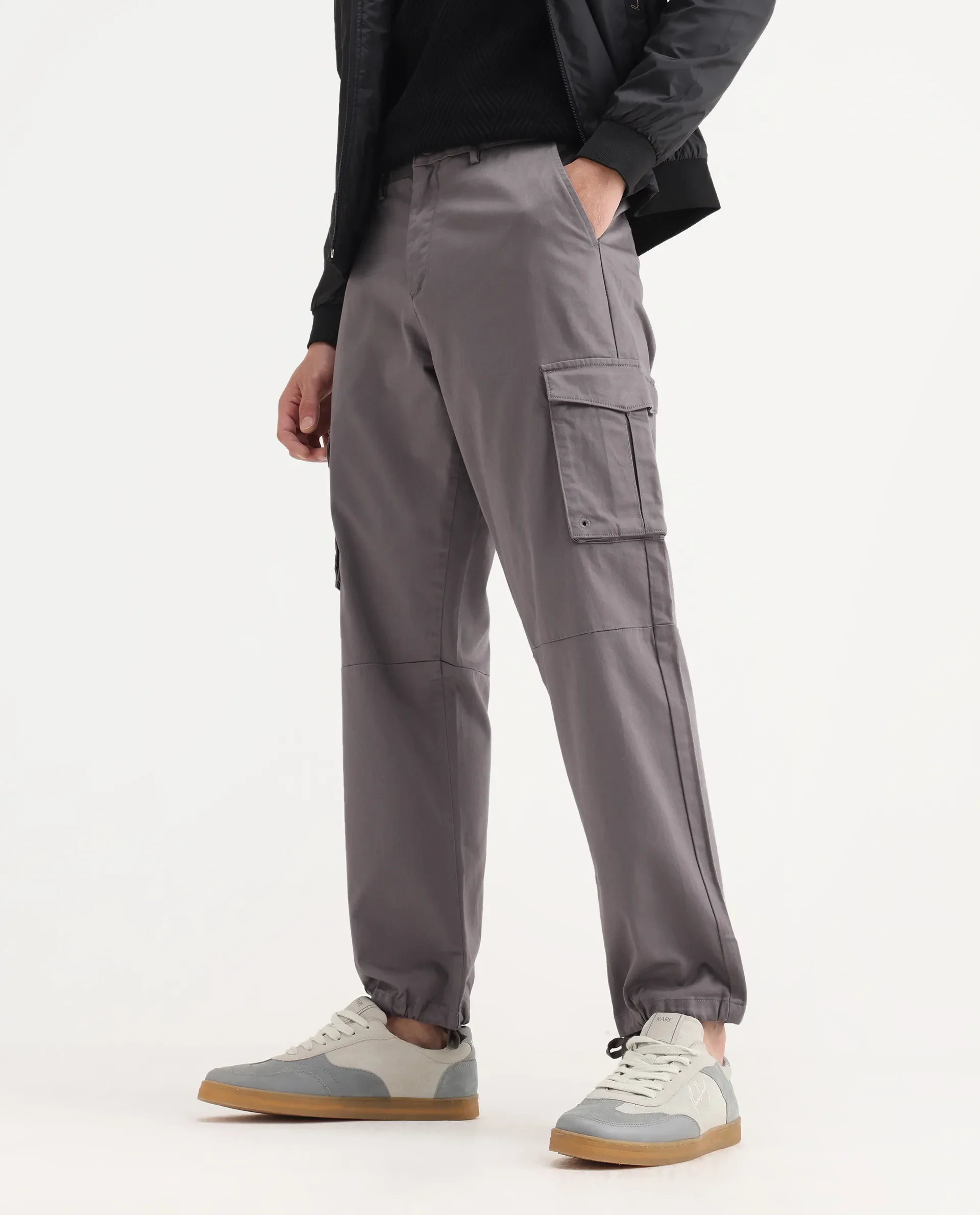 Rare Rabbit Men's Maks Dark Grey Cotton Plain Regular Fit Trouser - Image 2