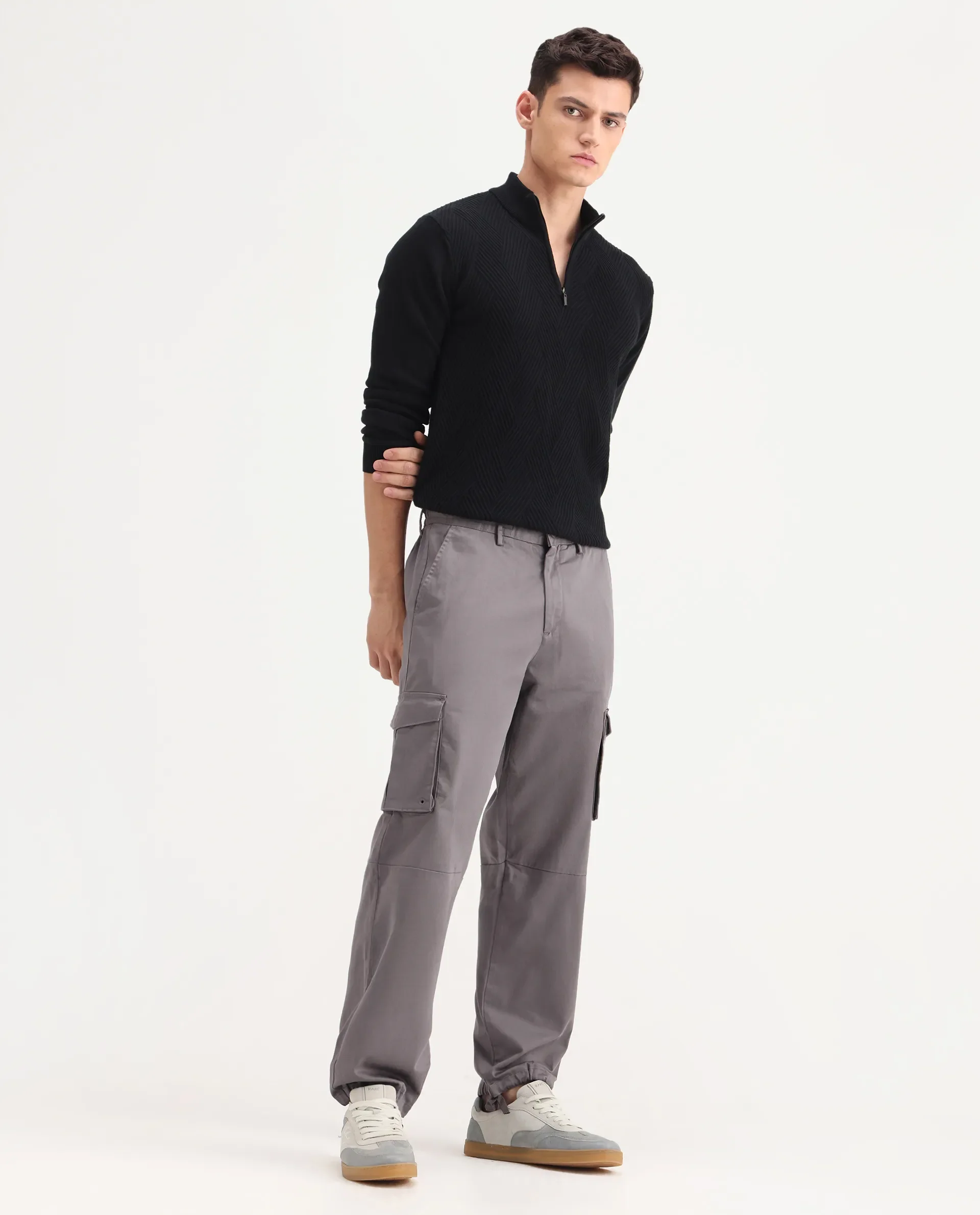 Rare Rabbit Men's Maks Dark Grey Cotton Plain Regular Fit Trouser - Image 6