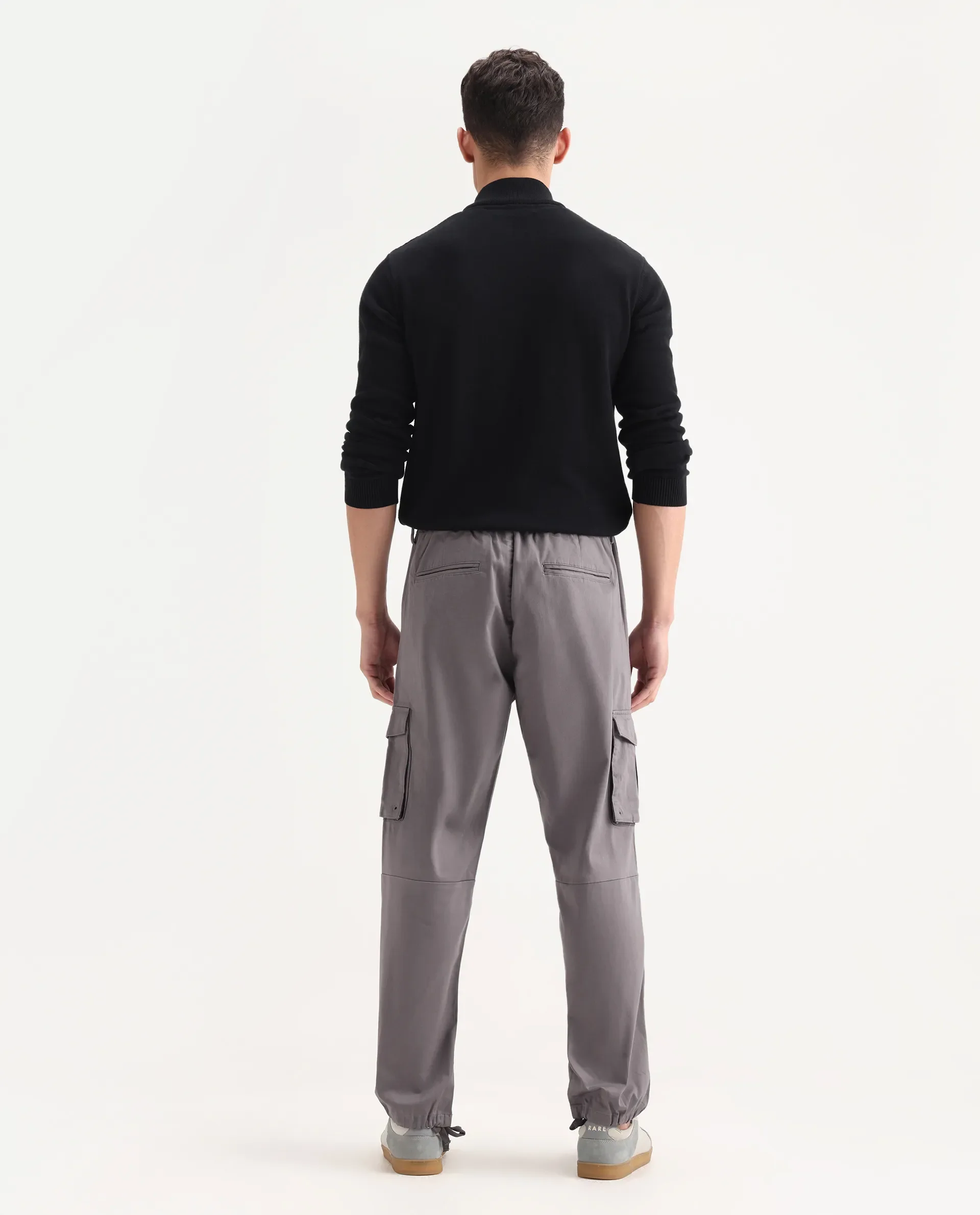 Rare Rabbit Men's Maks Dark Grey Cotton Plain Regular Fit Trouser - Image 7