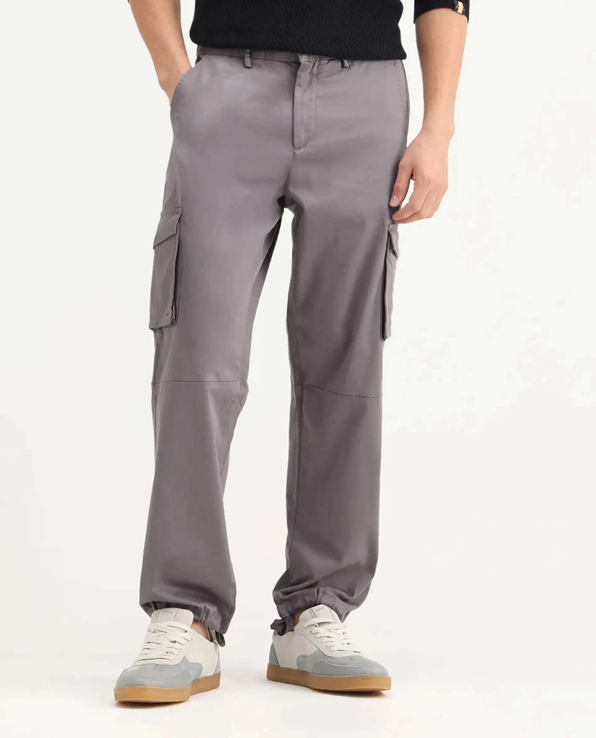 Rare Rabbit Men's Maks Dark Grey Cotton Plain Regular Fit Trouser - Image 8