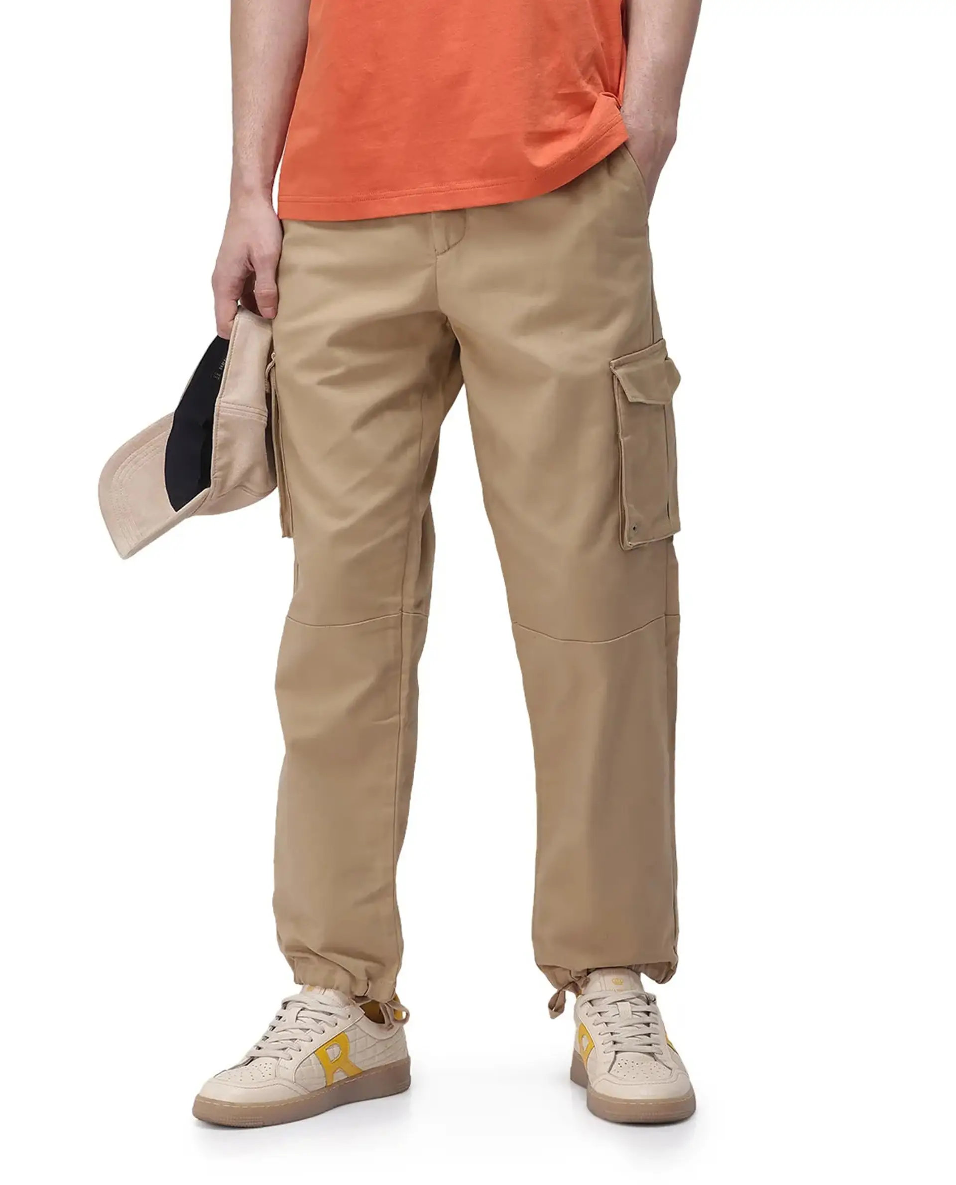 Rare Rabbit Men's Maks Khaki Cotton Plain Regular Fit Trouser - Image 10