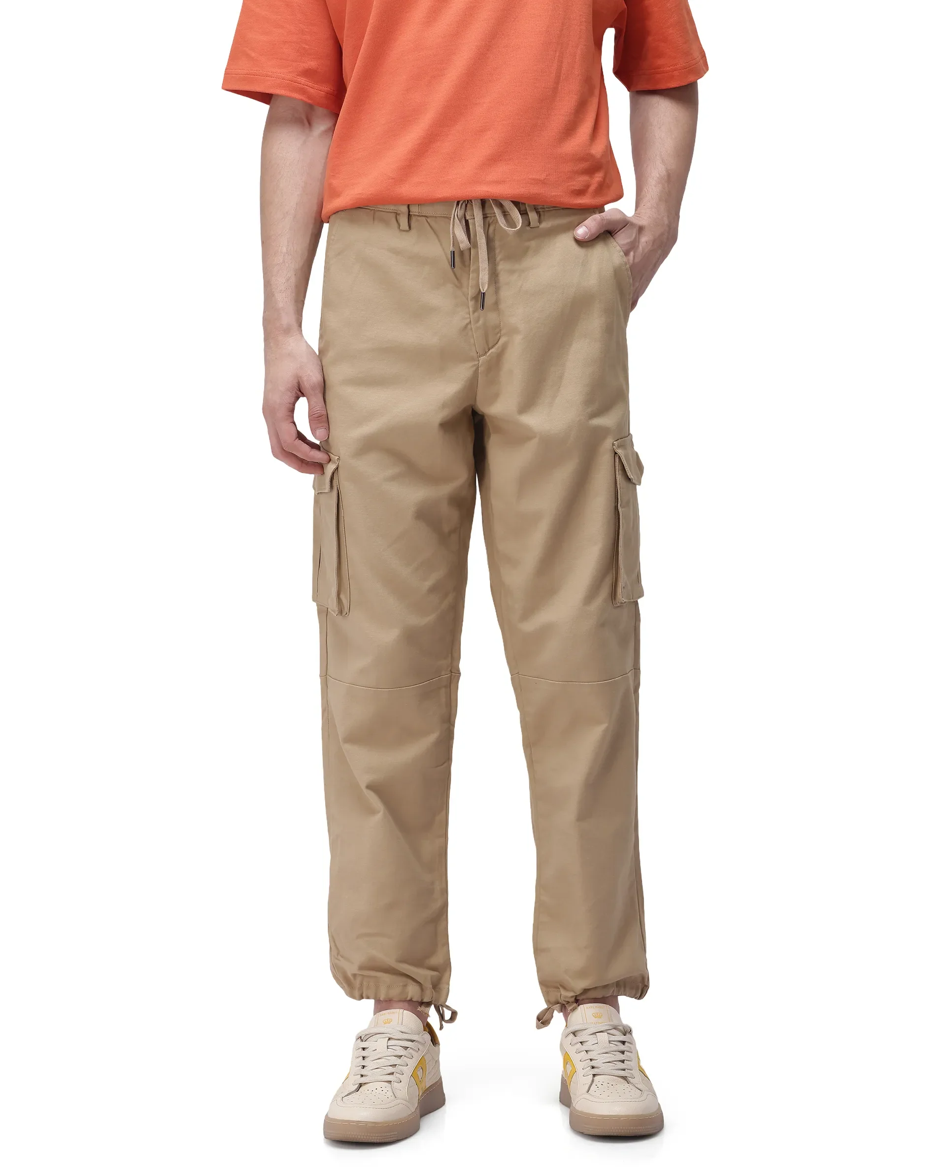 Rare Rabbit Men's Maks Khaki Cotton Plain Regular Fit Trouser - Image 3