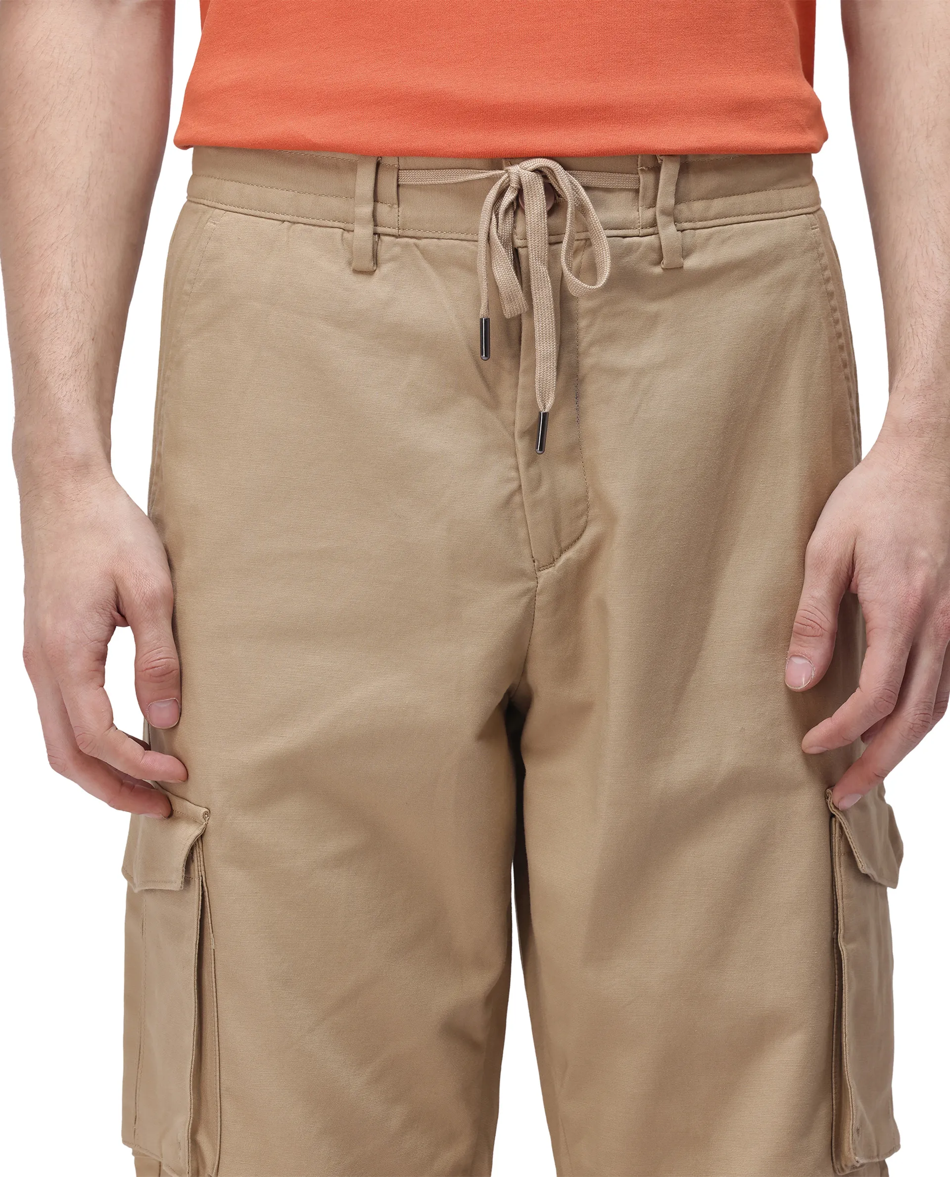Rare Rabbit Men's Maks Khaki Cotton Plain Regular Fit Trouser - Image 4