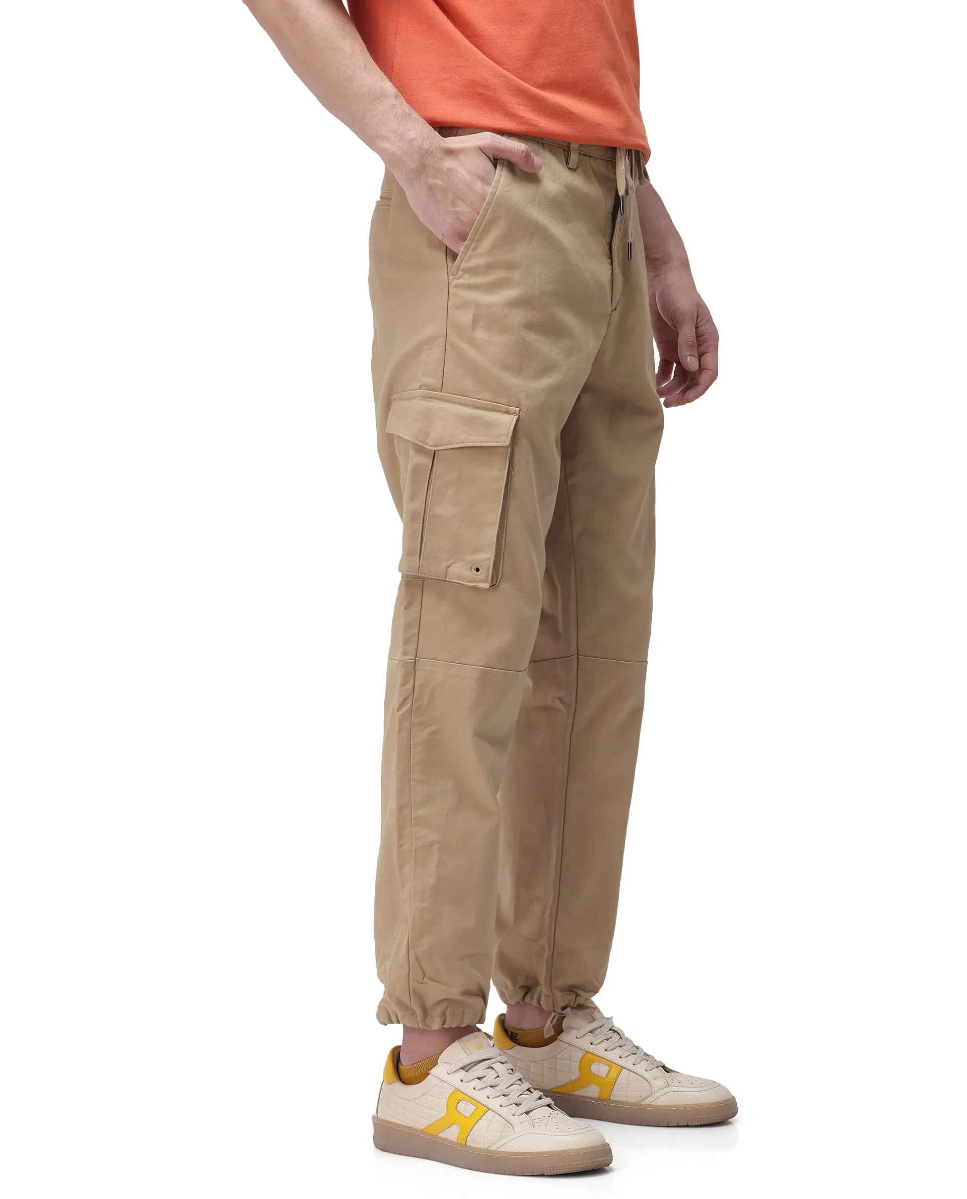 Rare Rabbit Men's Maks Khaki Cotton Plain Regular Fit Trouser - Image 6