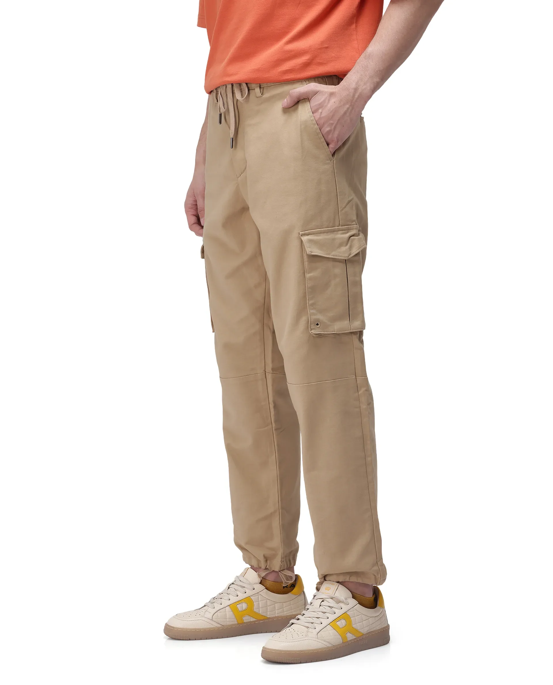 Rare Rabbit Men's Maks Khaki Cotton Plain Regular Fit Trouser - Image 7