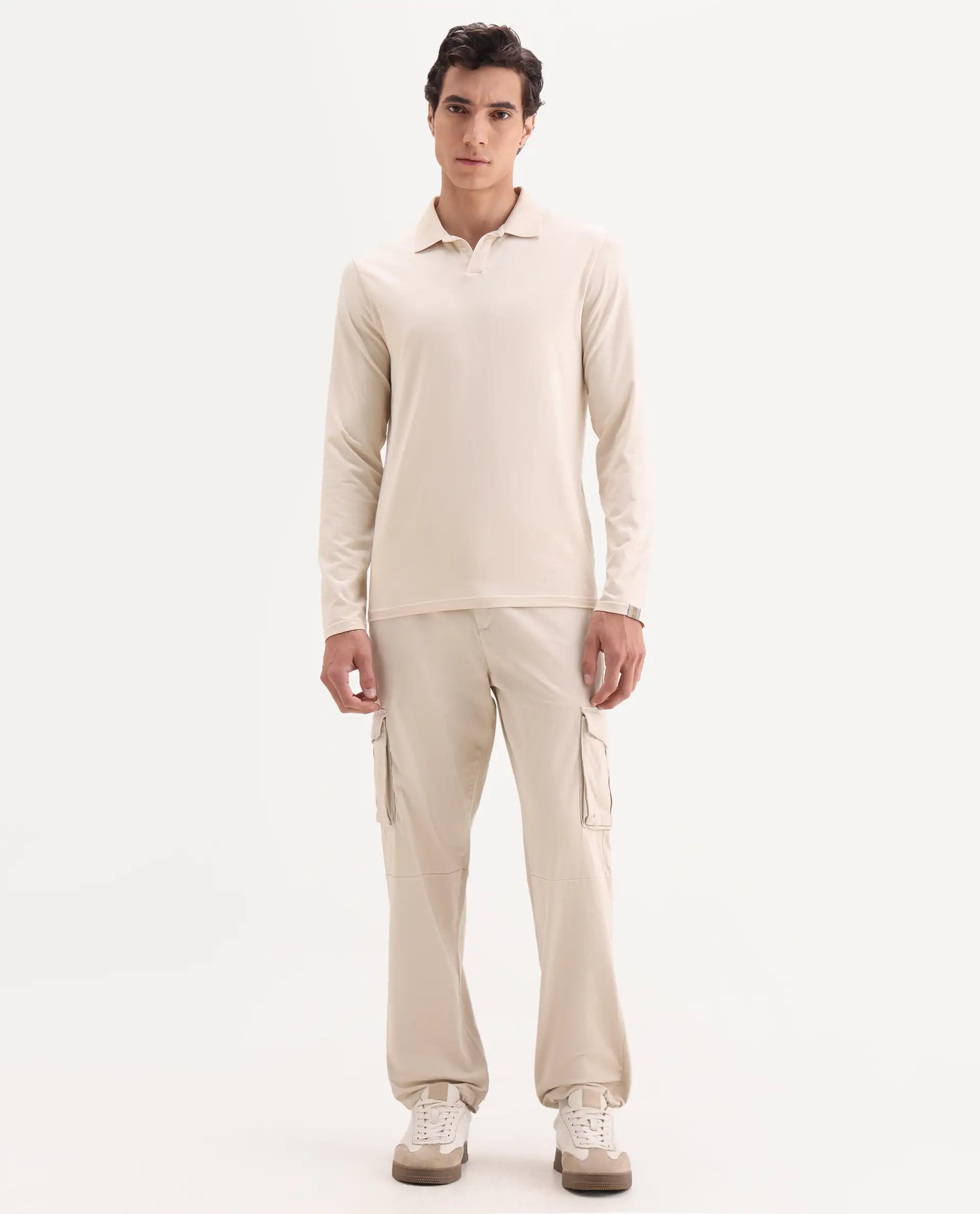 Rare Rabbit Men's Maks Off White Cotton Plain Regular Fit Trouser - Image 4