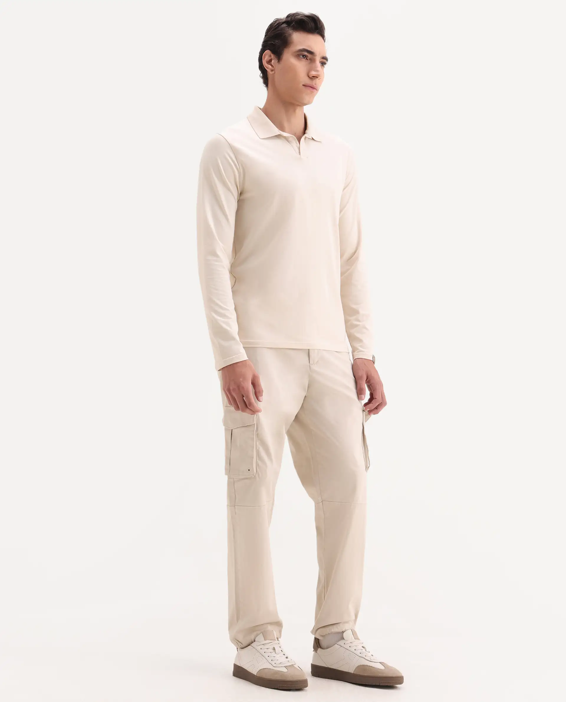Rare Rabbit Men's Maks Off White Cotton Plain Regular Fit Trouser - Image 5