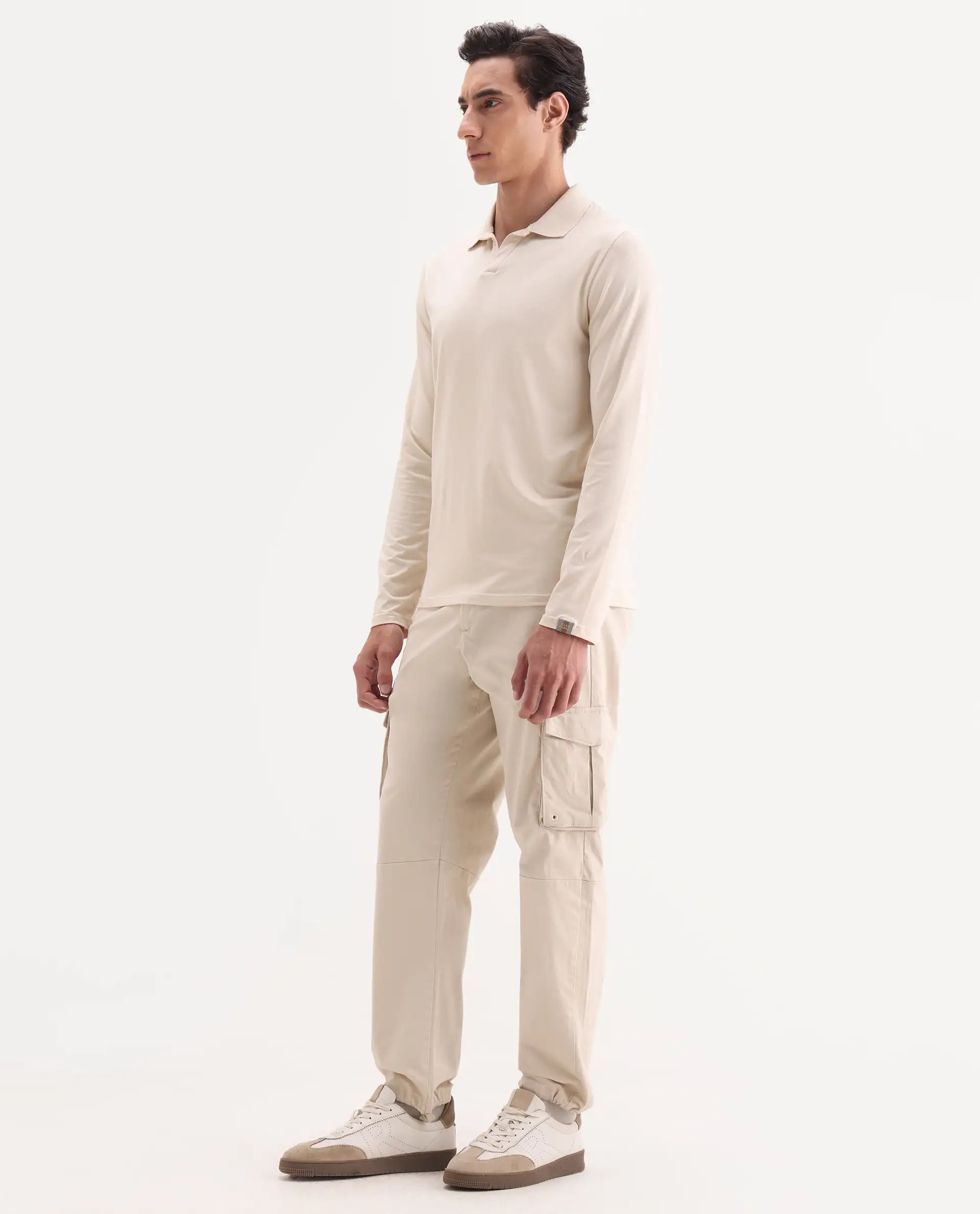 Rare Rabbit Men's Maks Off White Cotton Plain Regular Fit Trouser - Image 6