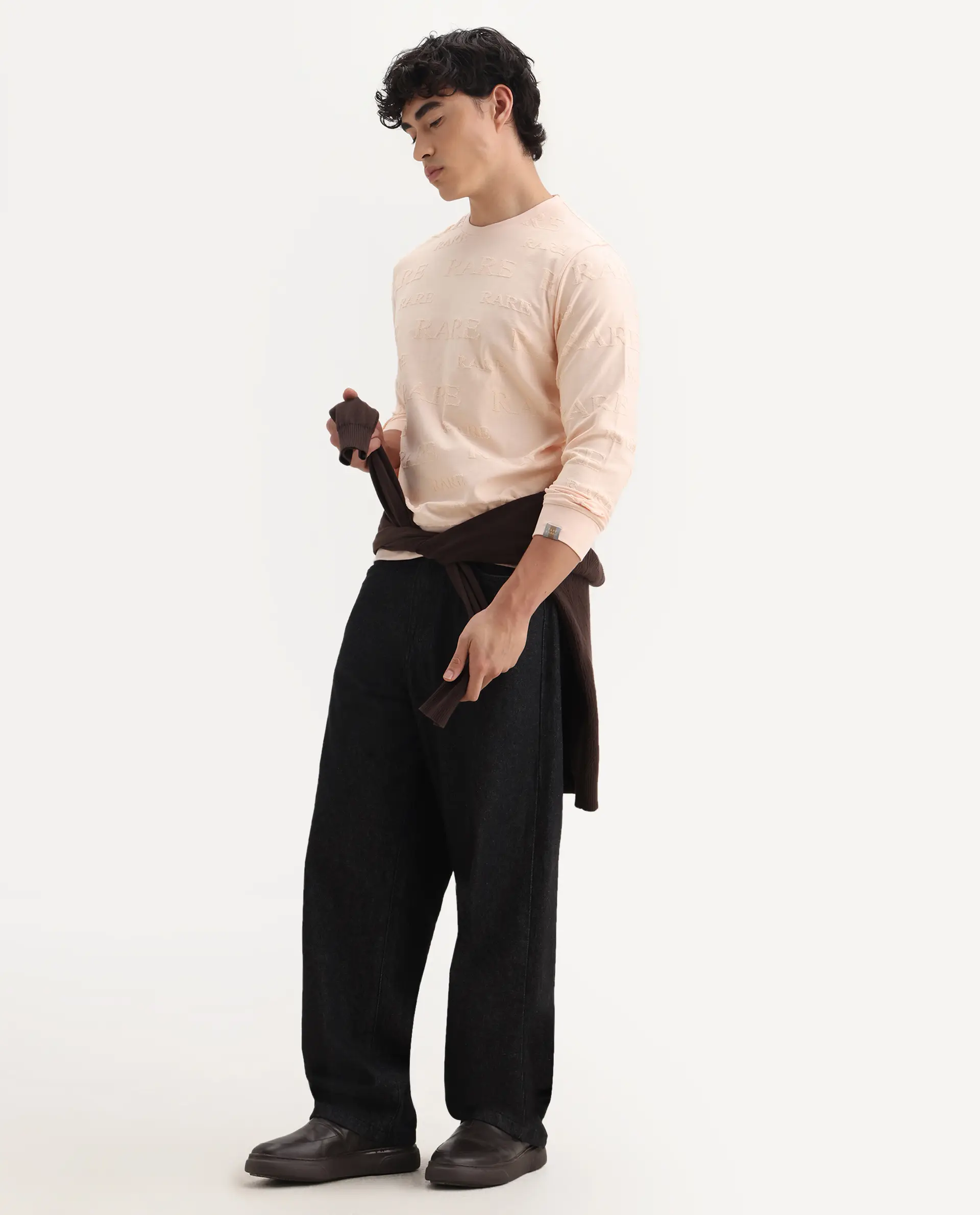 Rare Rabbit Men's Malaga Peach Cotton Embroidered Regular Fit Full Sleeve Crew Neck Sweatshirt - Image 2