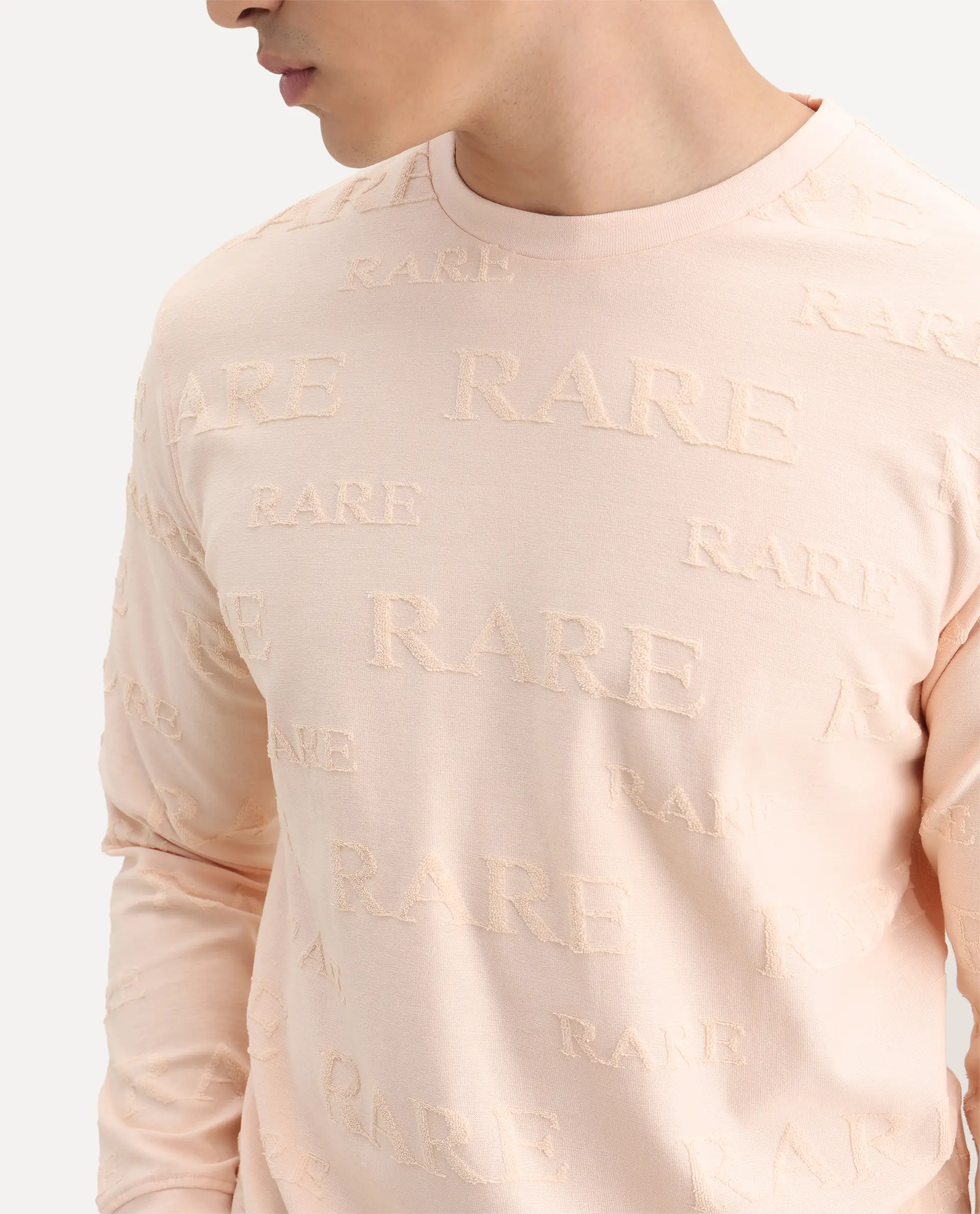 Rare Rabbit Men's Malaga Peach Cotton Embroidered Regular Fit Full Sleeve Crew Neck Sweatshirt - Image 3
