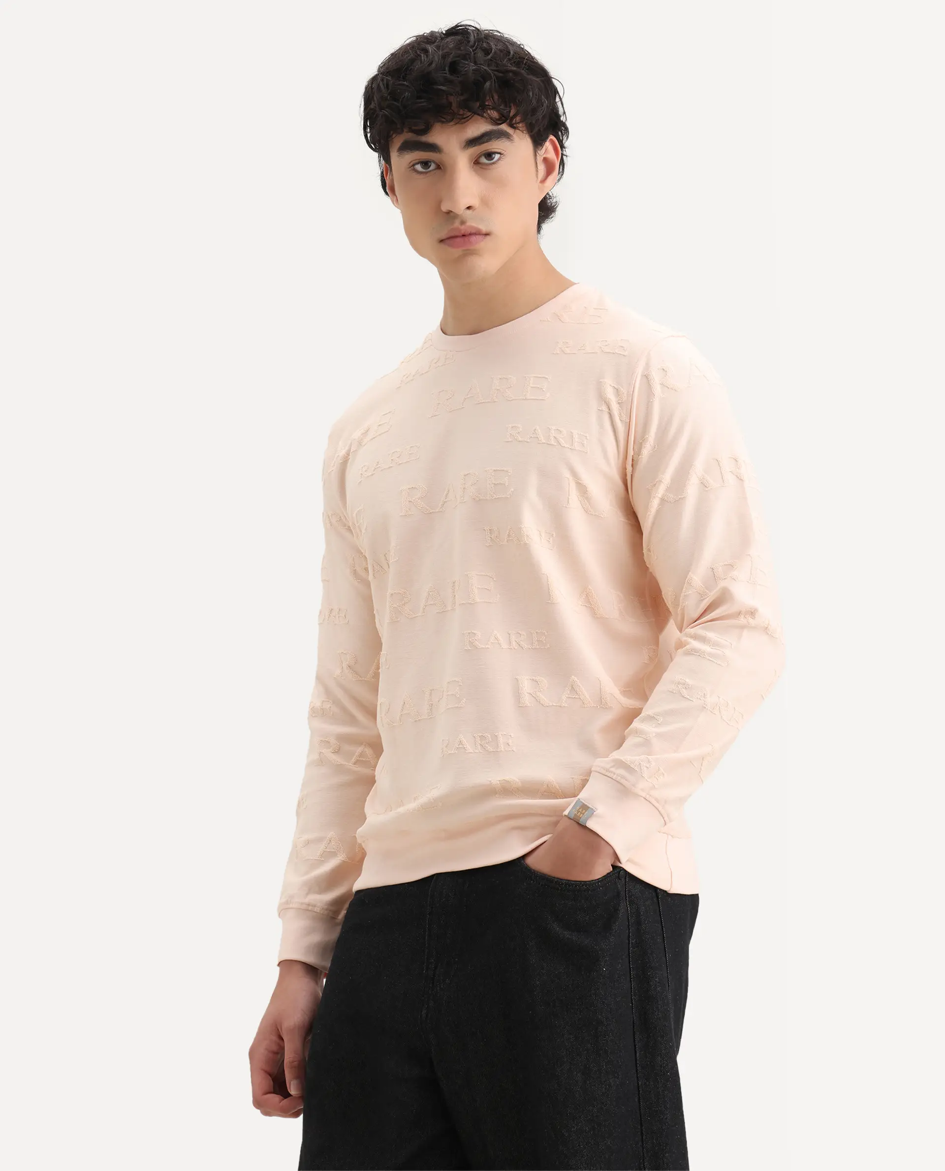 Rare Rabbit Men's Malaga Peach Cotton Embroidered Regular Fit Full Sleeve Crew Neck Sweatshirt - Image 5
