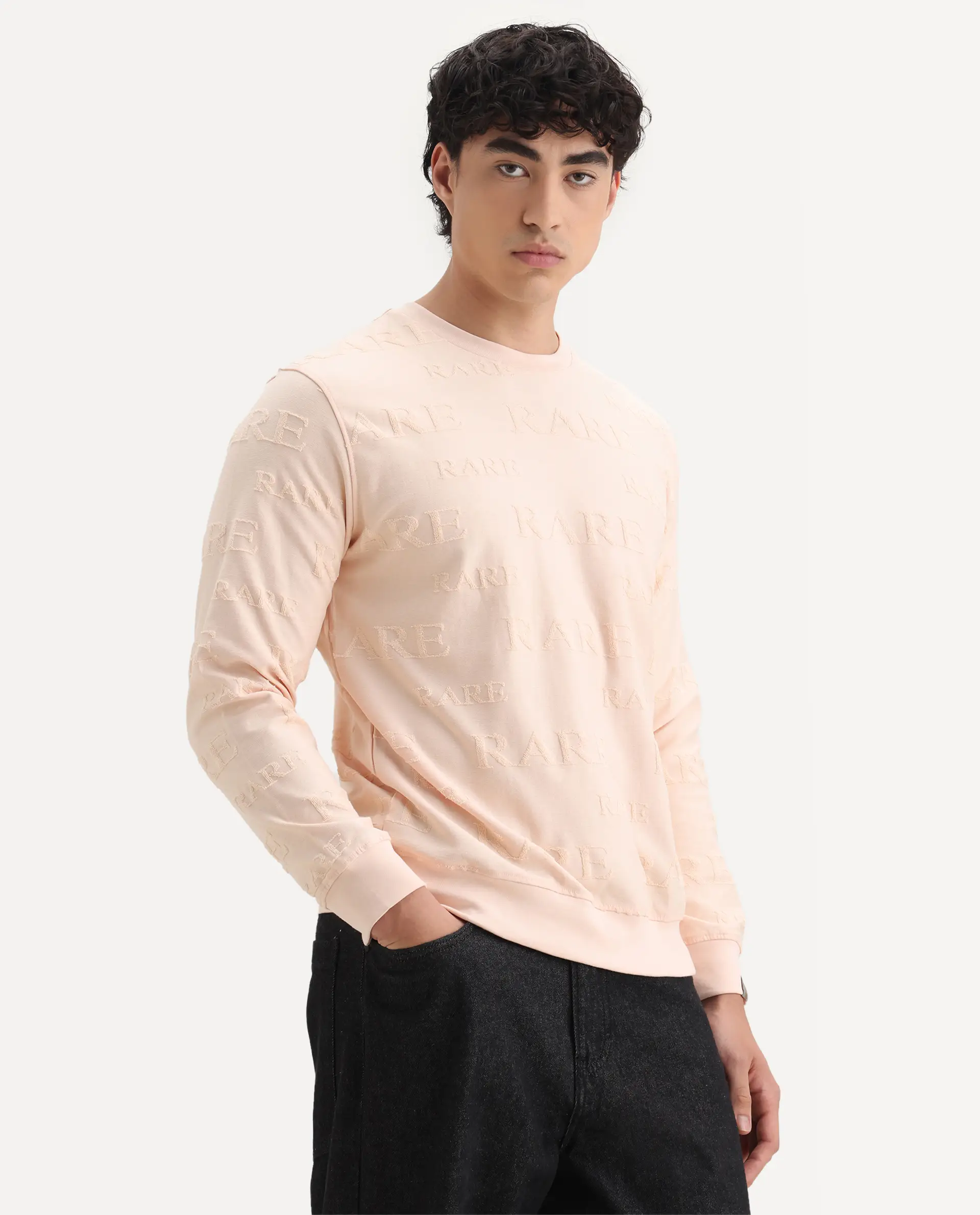 Rare Rabbit Men's Malaga Peach Cotton Embroidered Regular Fit Full Sleeve Crew Neck Sweatshirt - Image 6