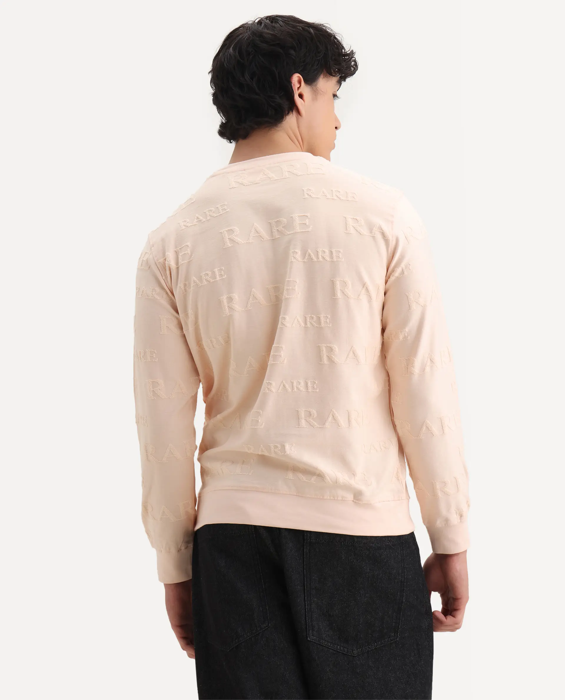 Rare Rabbit Men's Malaga Peach Cotton Embroidered Regular Fit Full Sleeve Crew Neck Sweatshirt - Image 7