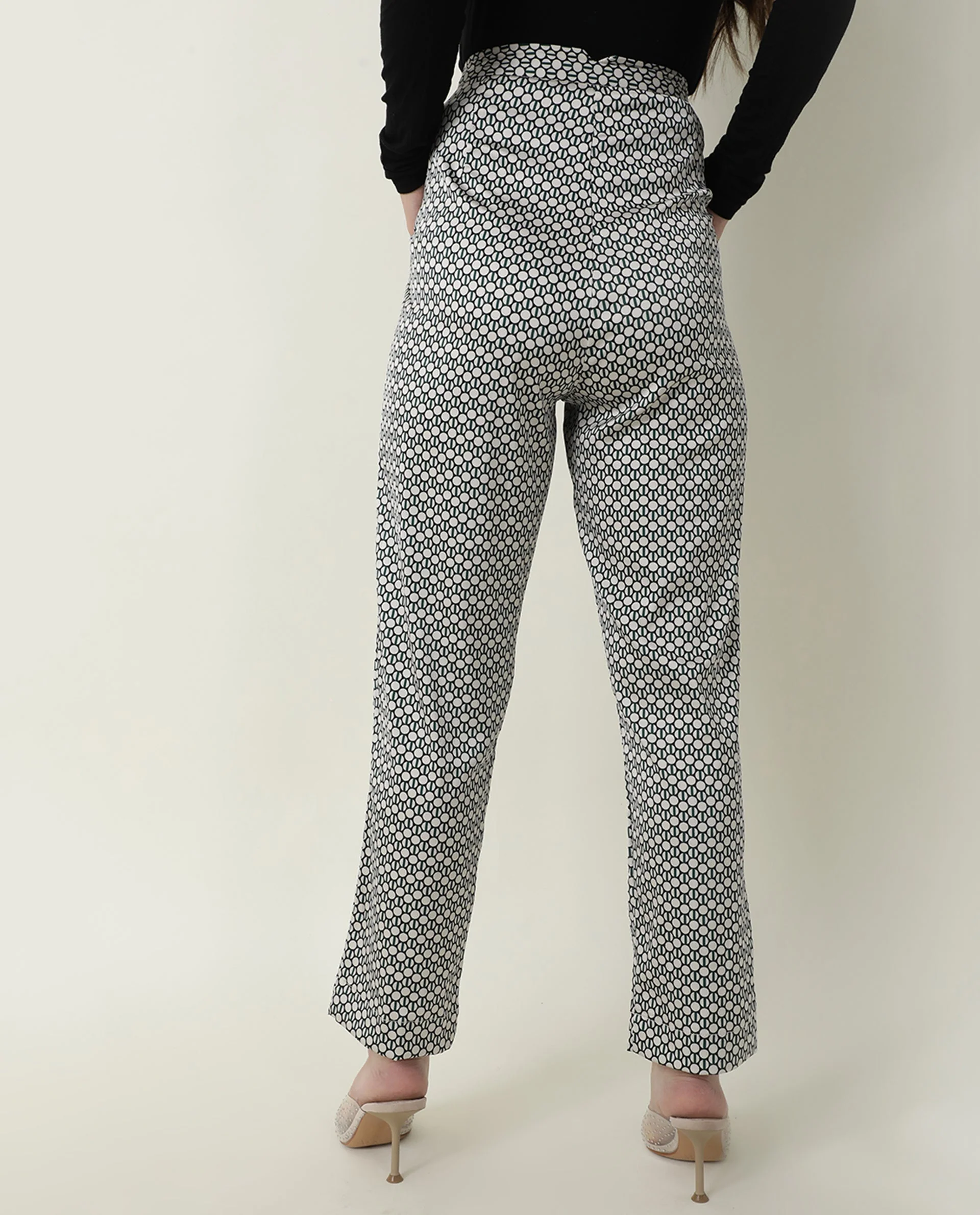 Rareism Women's Malani Beige Modal Geometric Print Ankle Length Tailored Trouser - Image 4