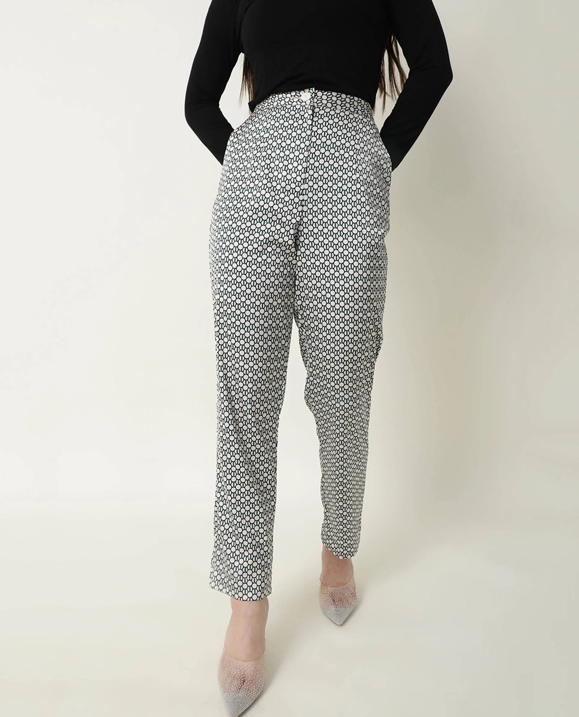 Rareism Women's Malani Beige Modal Geometric Print Ankle Length Tailored Trouser - Image 7