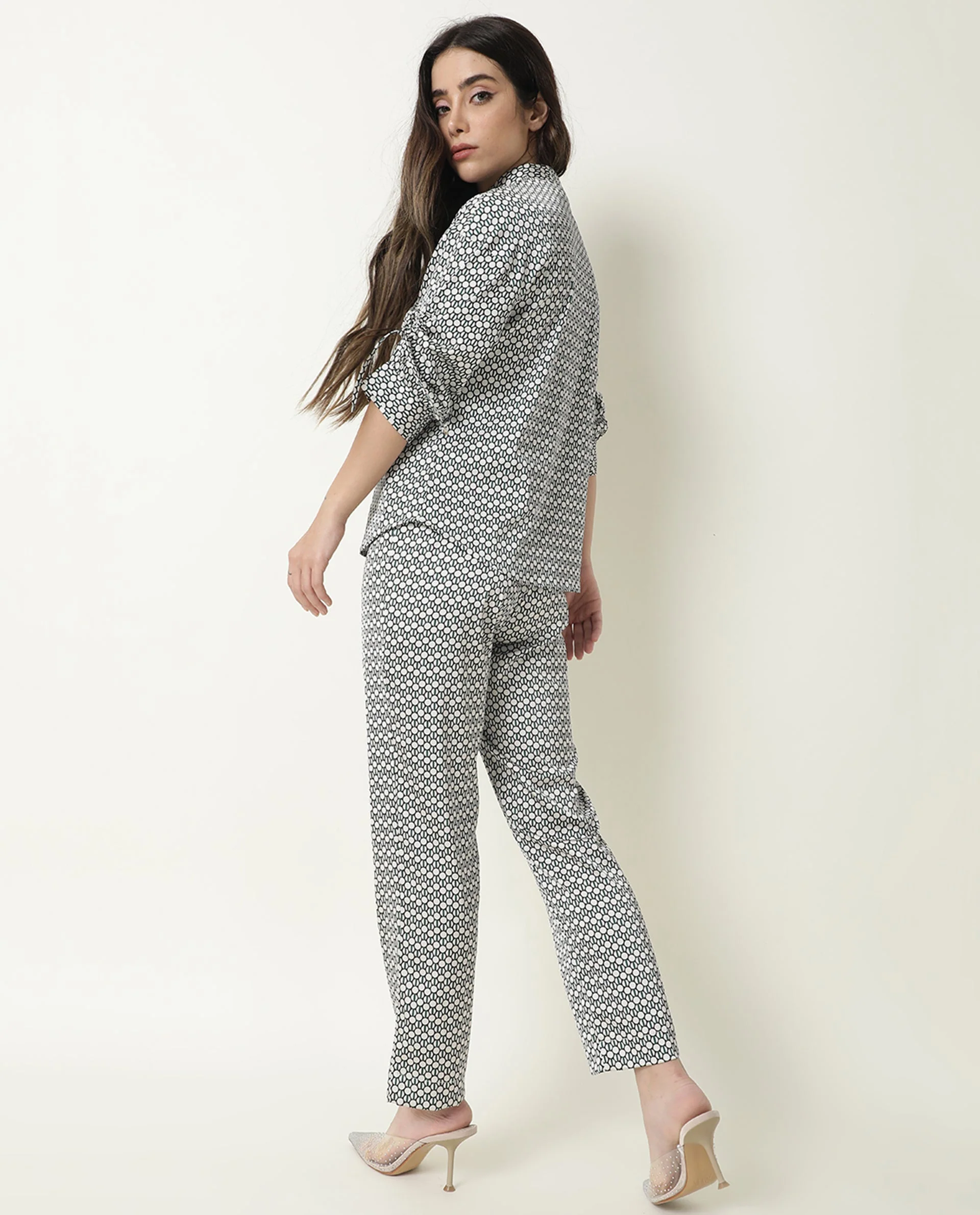 Rareism Women's Malani Beige Modal Geometric Print Ankle Length Tailored Trouser - Image 8