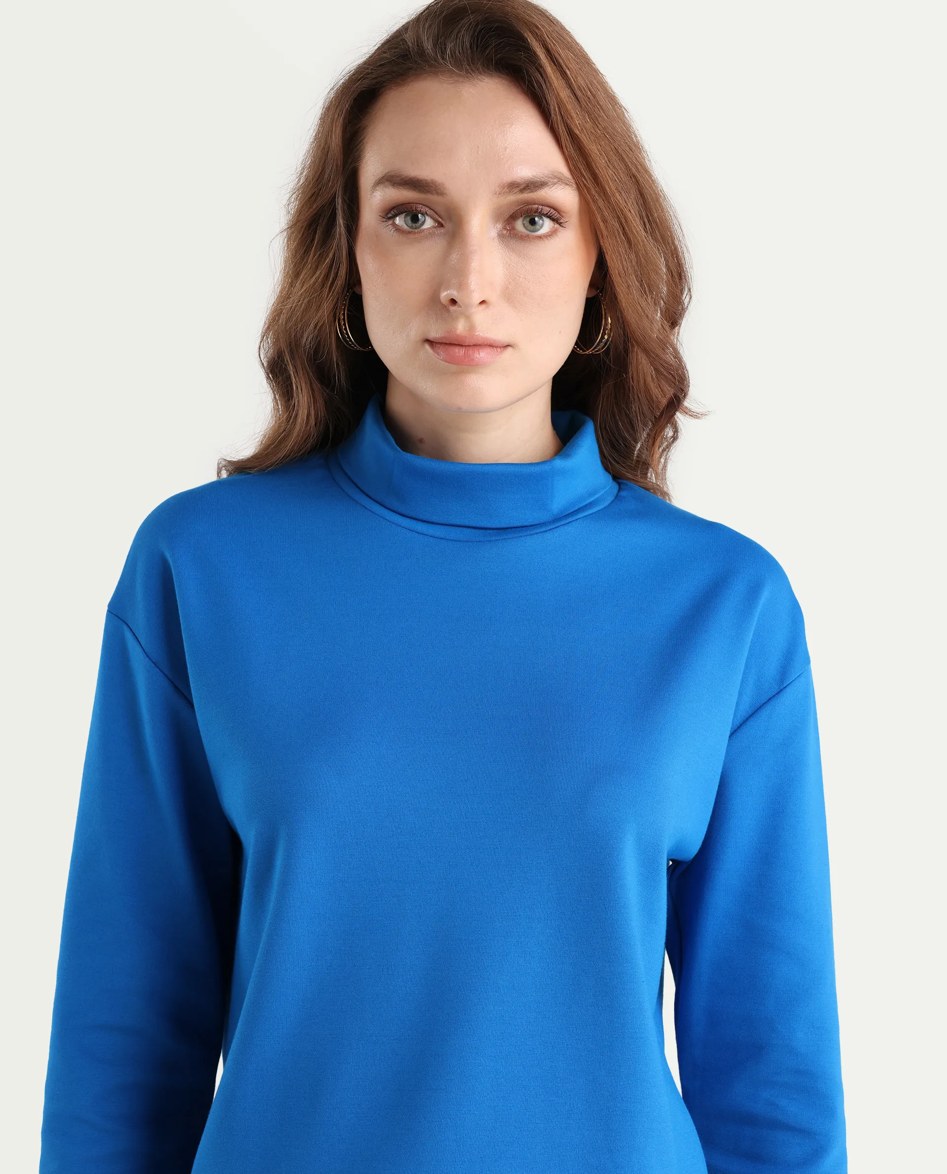 Rareism Women's Malatya Blue Cotton Polo Neck Plain Slim Fit Top - Image 4
