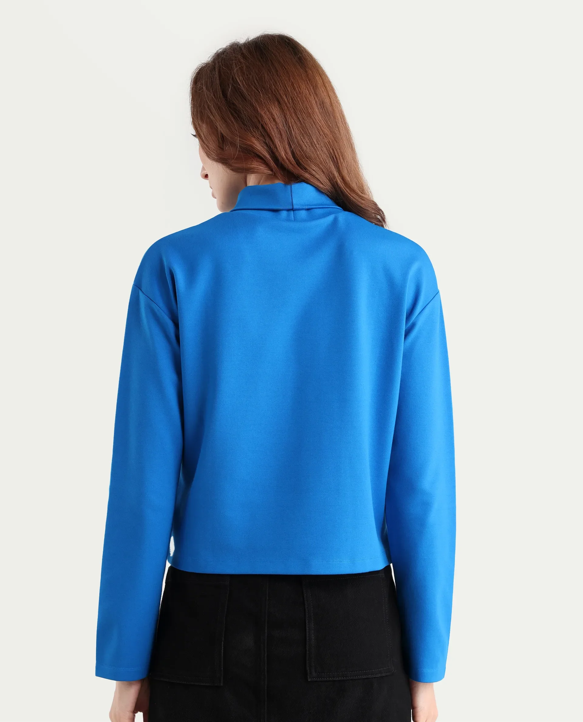 Rareism Women's Malatya Blue Cotton Polo Neck Plain Slim Fit Top - Image 8