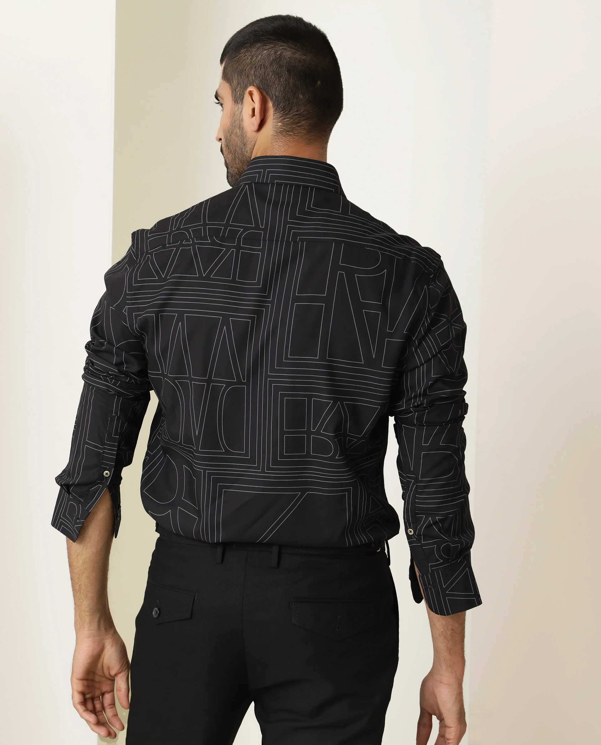 Rare Rabbit Men's Malfor Black Viscose Statement Print Regular Fit Full Sleeve Collared Shirt - Image 10