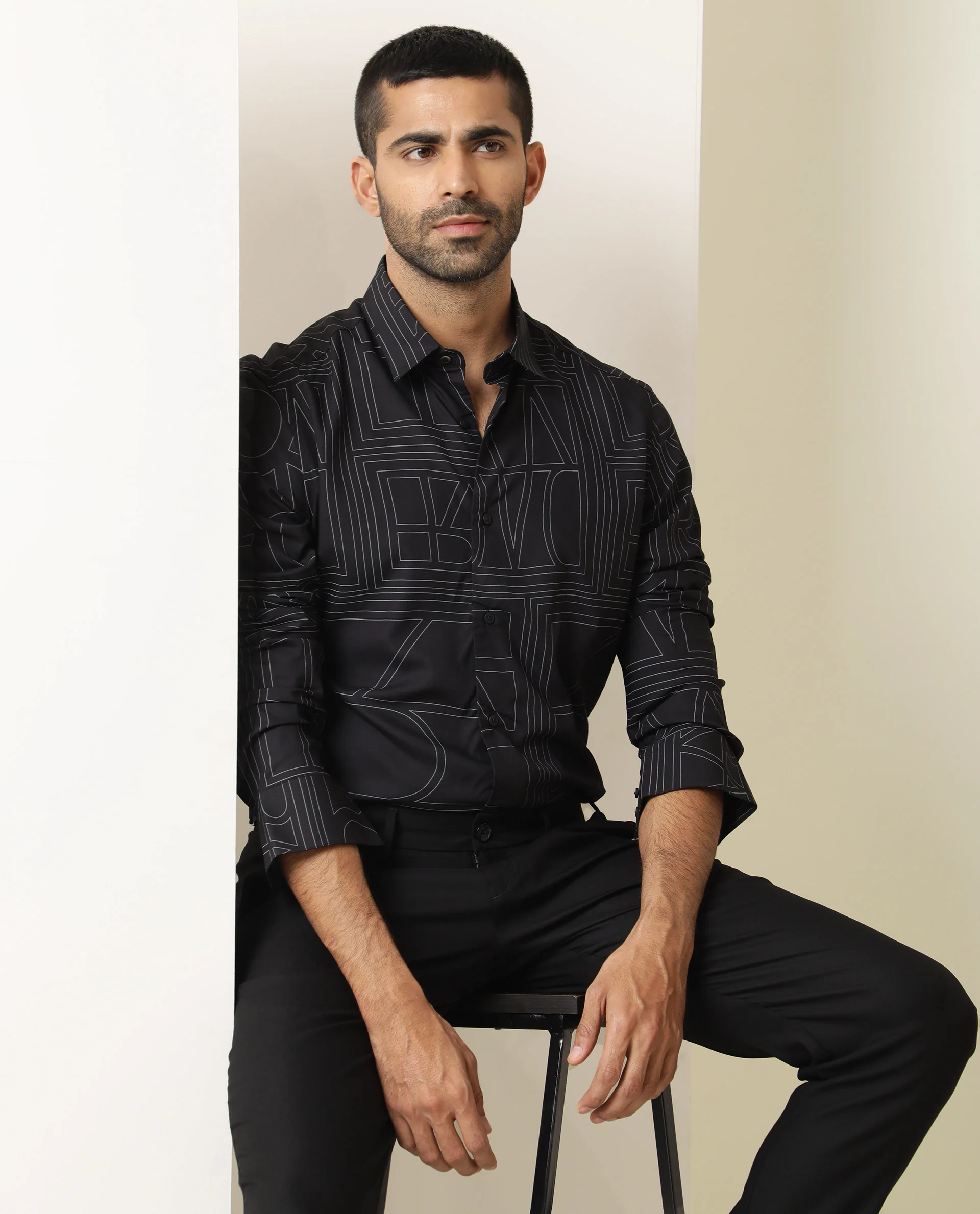 Rare Rabbit Men's Malfor Black Viscose Statement Print Regular Fit Full Sleeve Collared Shirt - Image 12