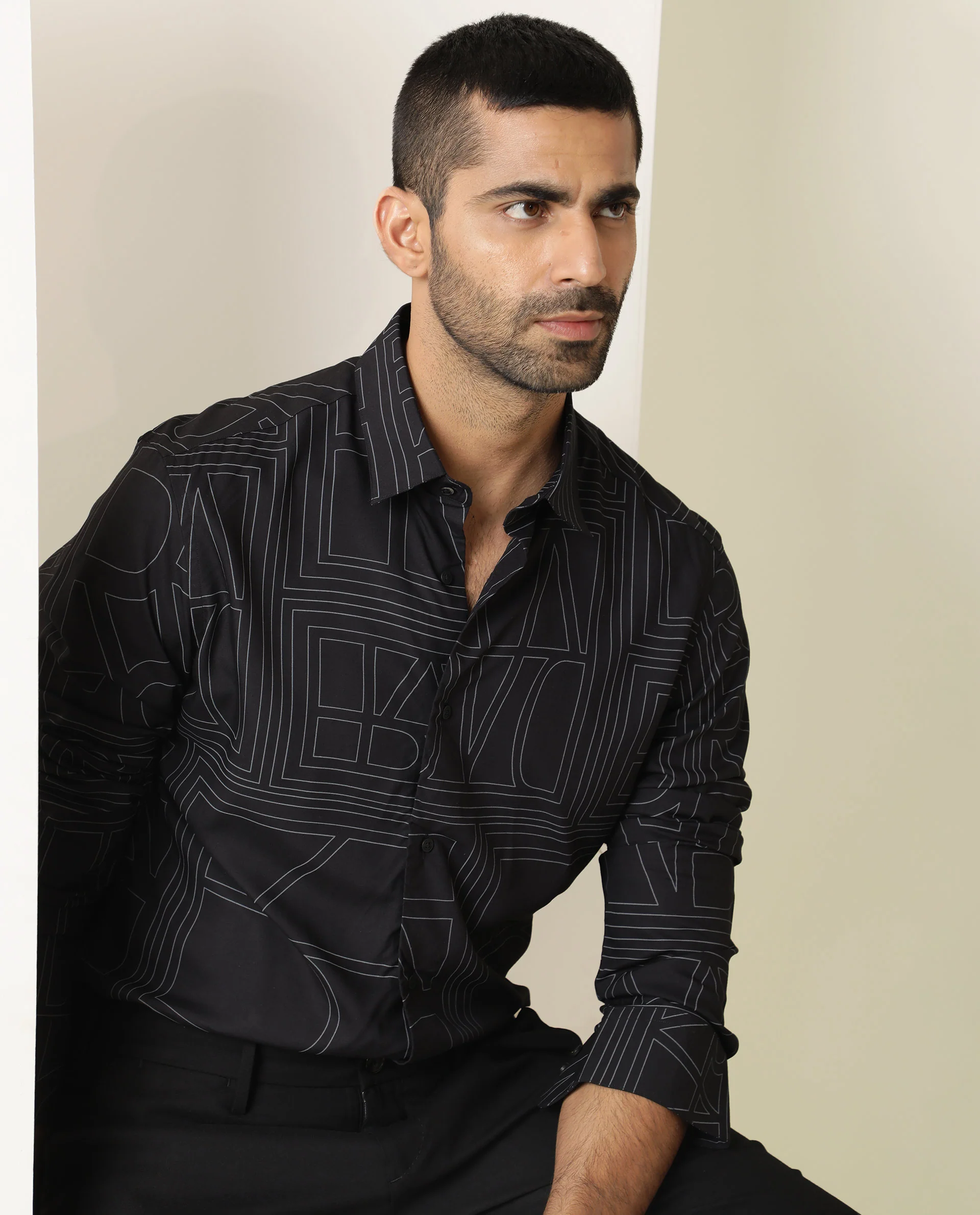 Rare Rabbit Men's Malfor Black Viscose Statement Print Regular Fit Full Sleeve Collared Shirt - Image 13