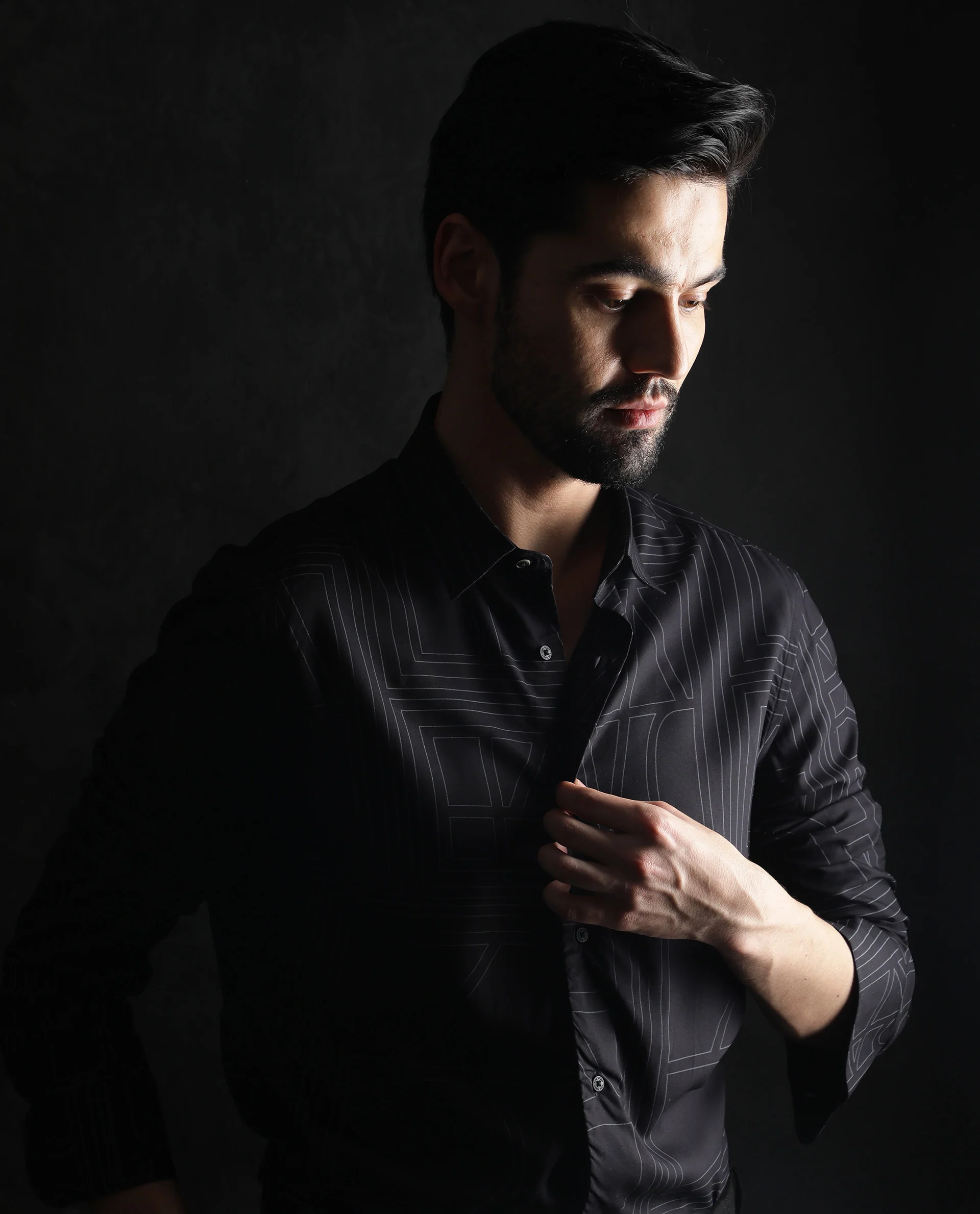 Rare Rabbit Men's Malfor Black Viscose Statement Print Regular Fit Full Sleeve Collared Shirt - Image 2