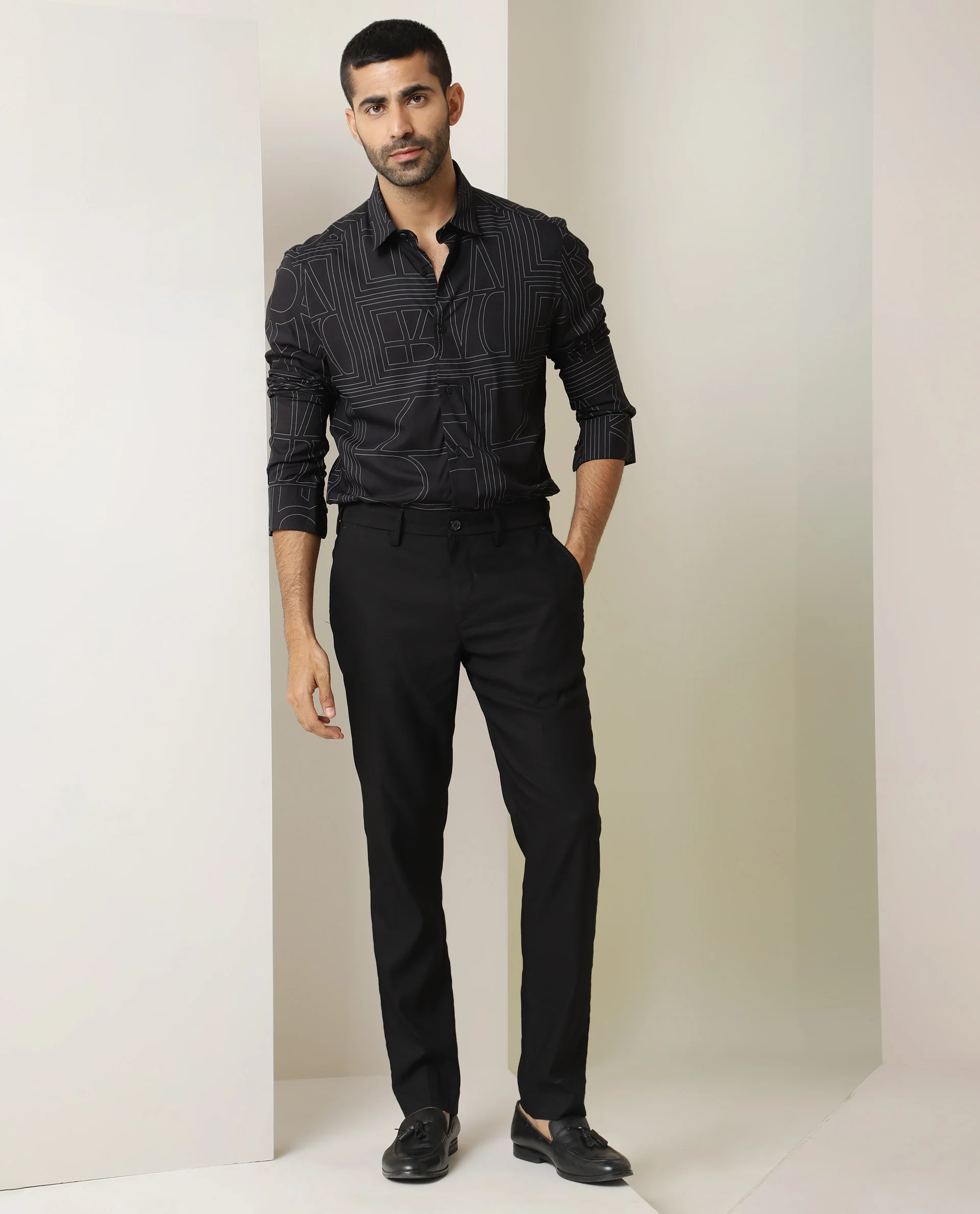 Rare Rabbit Men's Malfor Black Viscose Statement Print Regular Fit Full Sleeve Collared Shirt - Image 3