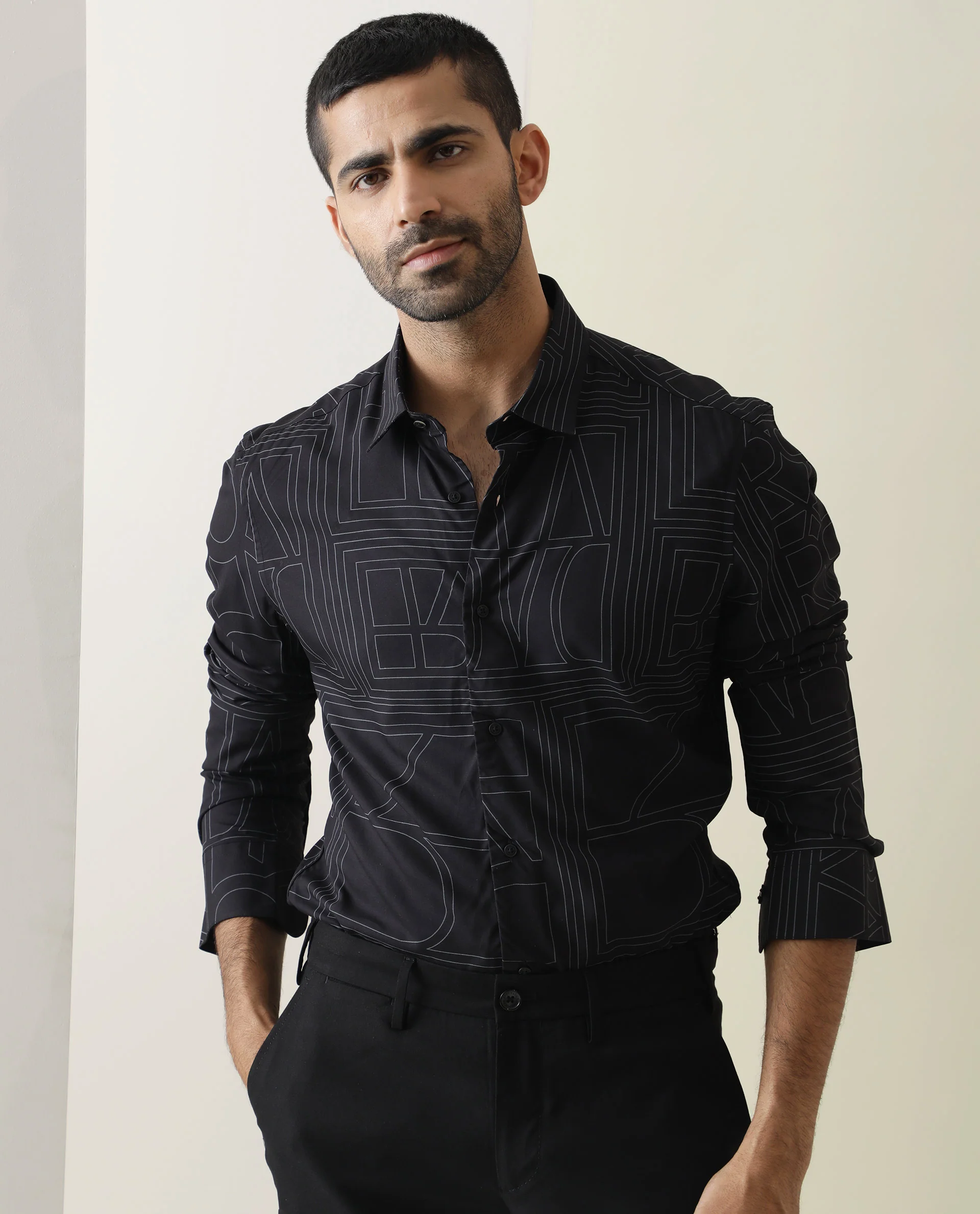 Rare Rabbit Men's Malfor Black Viscose Statement Print Regular Fit Full Sleeve Collared Shirt - Image 5