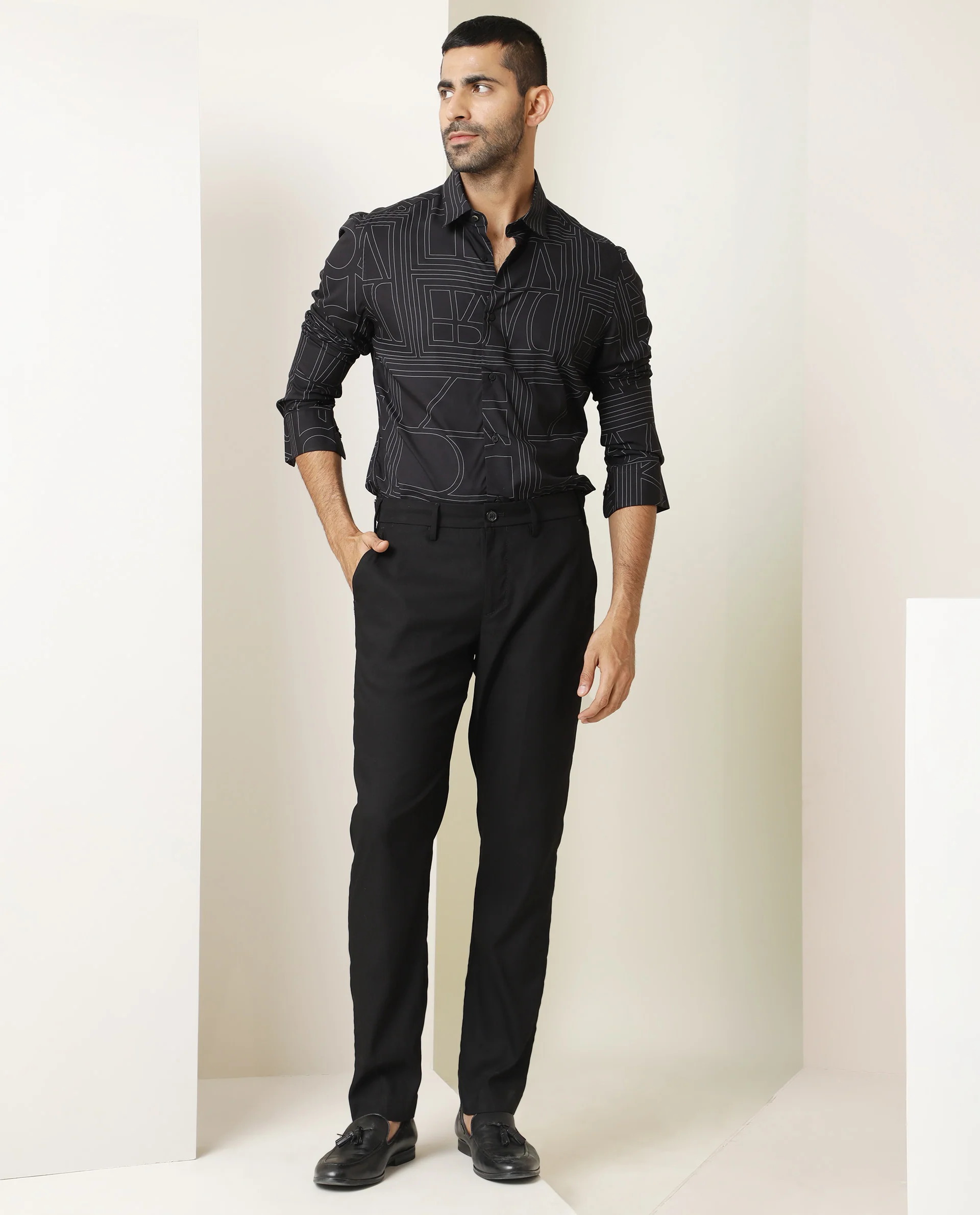 Rare Rabbit Men's Malfor Black Viscose Statement Print Regular Fit Full Sleeve Collared Shirt - Image 7