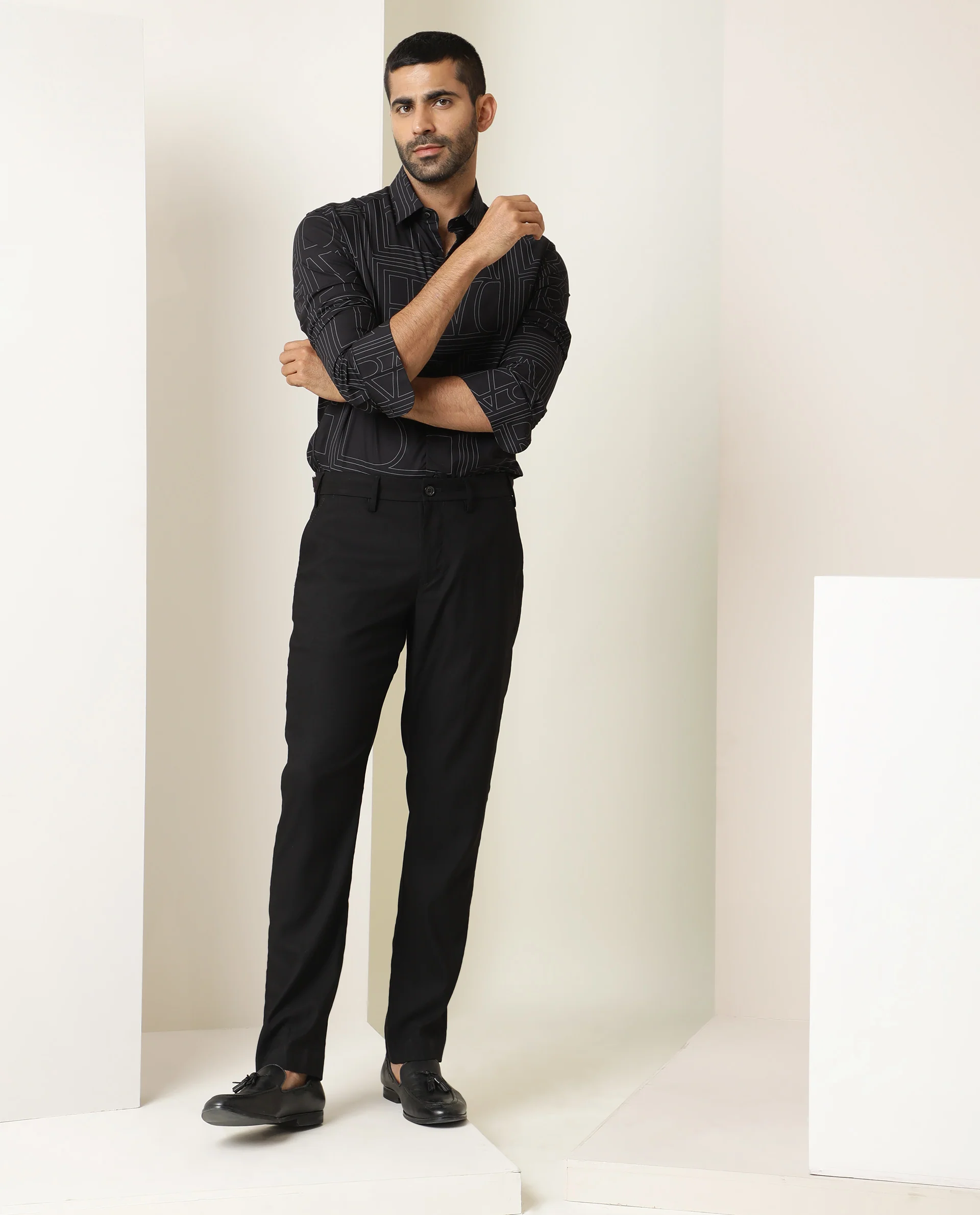 Rare Rabbit Men's Malfor Black Viscose Statement Print Regular Fit Full Sleeve Collared Shirt - Image 8