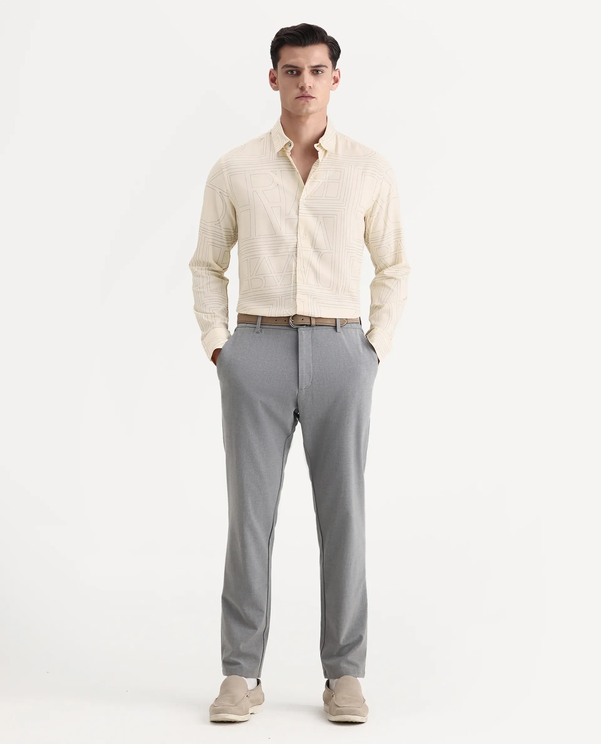 Rare Rabbit Men's Malfor Pastel Yellow Viscose Statement Print Regular Fit Full Sleeve Spread Collar Shirt - Image 2