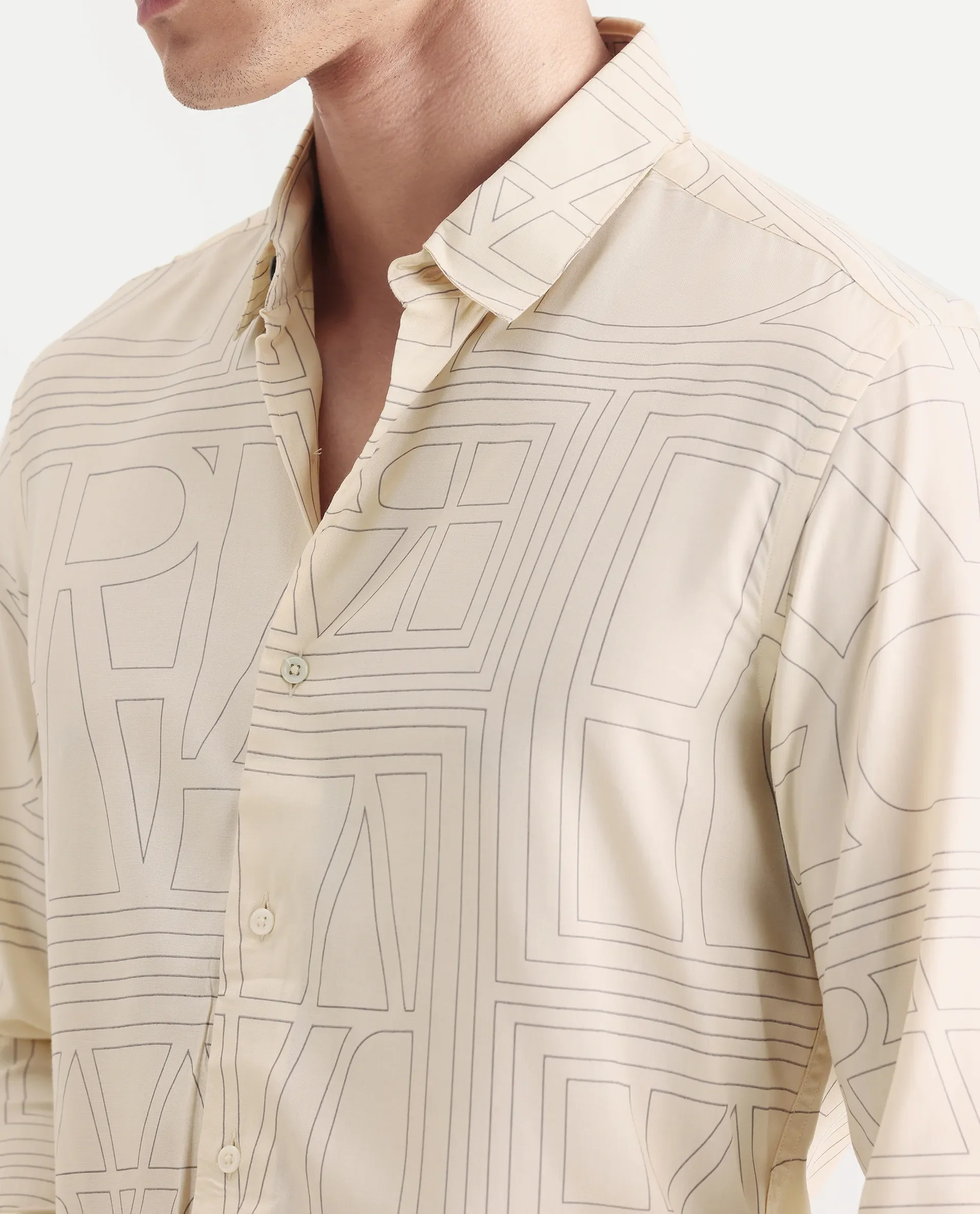 Rare Rabbit Men's Malfor Pastel Yellow Viscose Statement Print Regular Fit Full Sleeve Spread Collar Shirt - Image 3