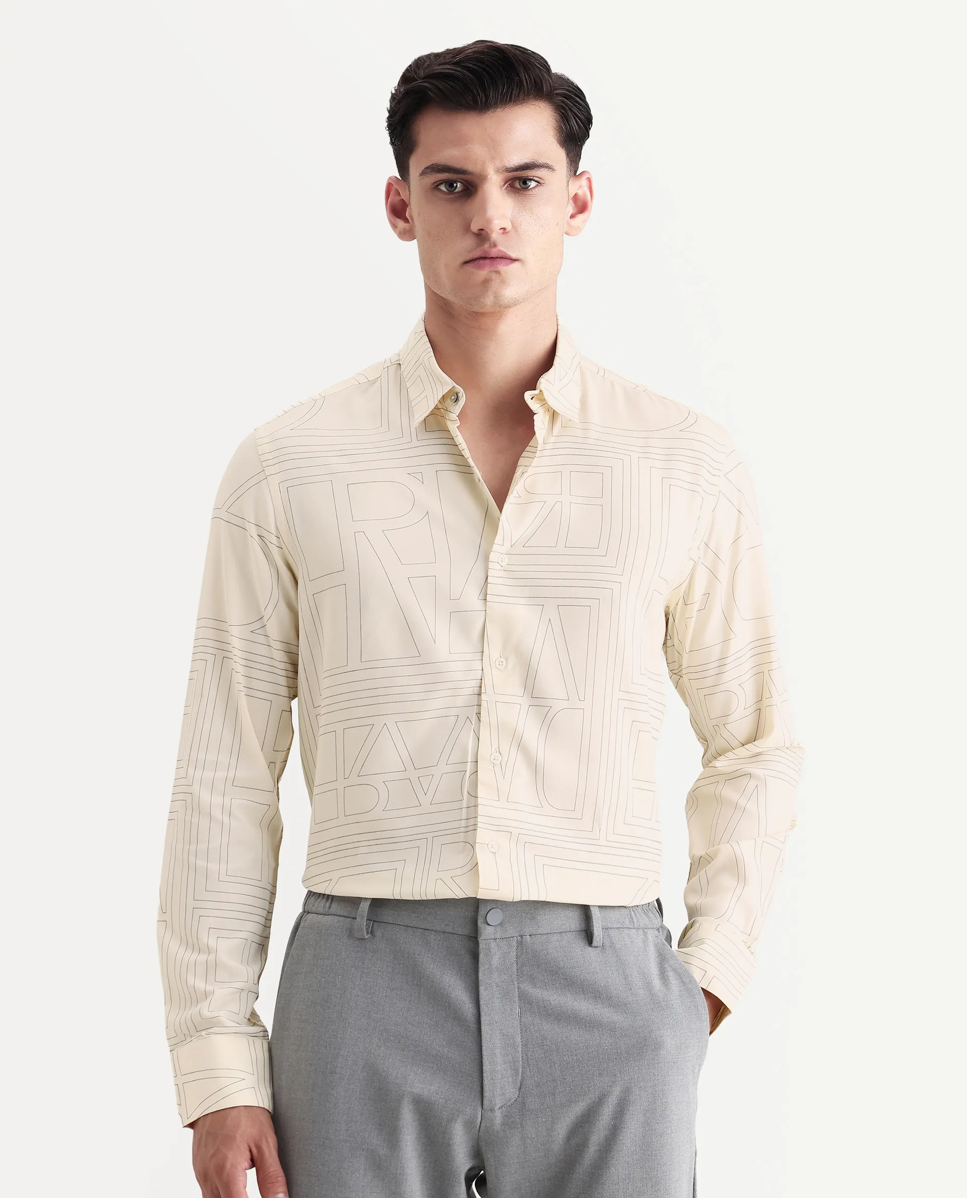 Rare Rabbit Men's Malfor Pastel Yellow Viscose Statement Print Regular Fit Full Sleeve Spread Collar Shirt - Image 4