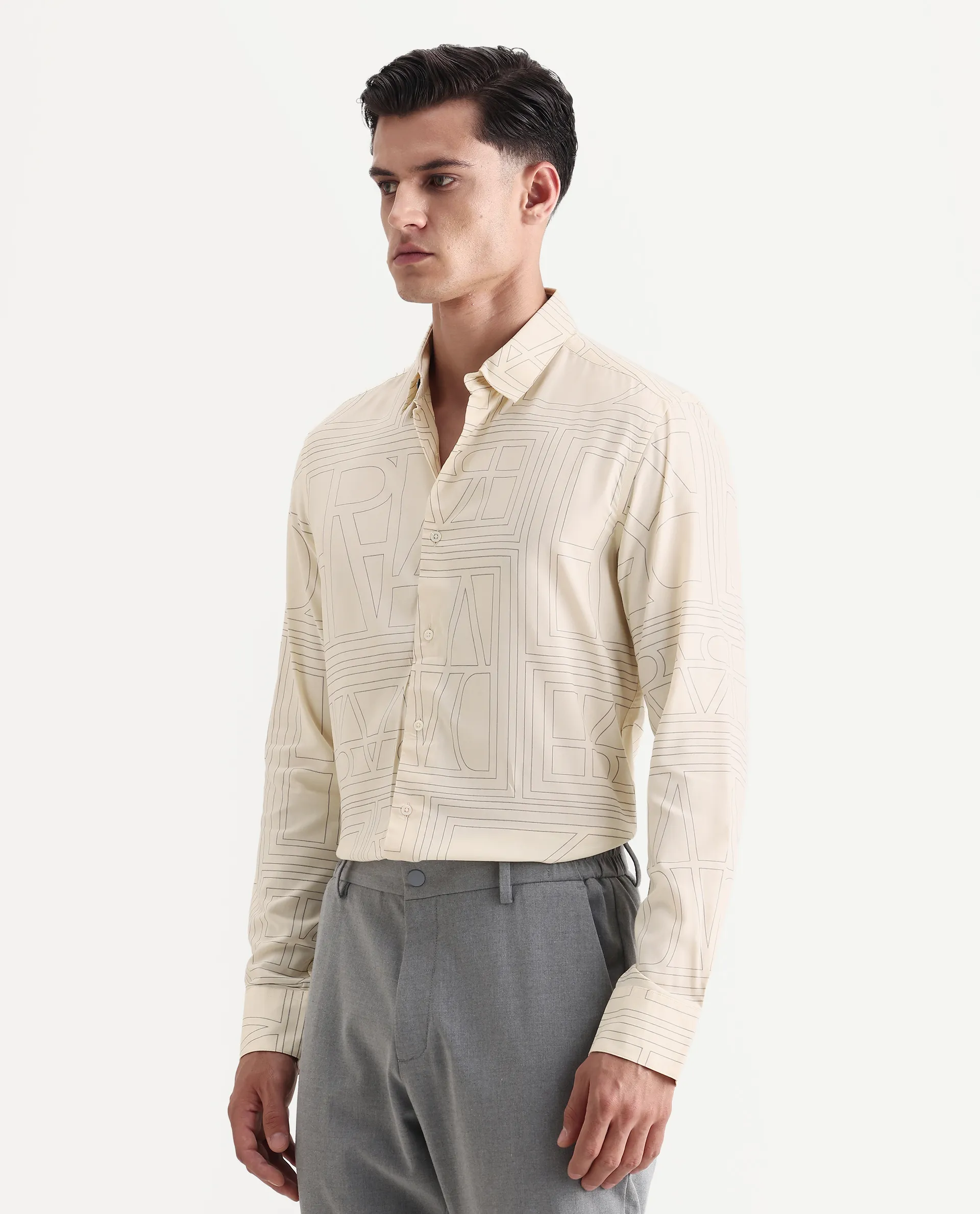 Rare Rabbit Men's Malfor Pastel Yellow Viscose Statement Print Regular Fit Full Sleeve Spread Collar Shirt - Image 5