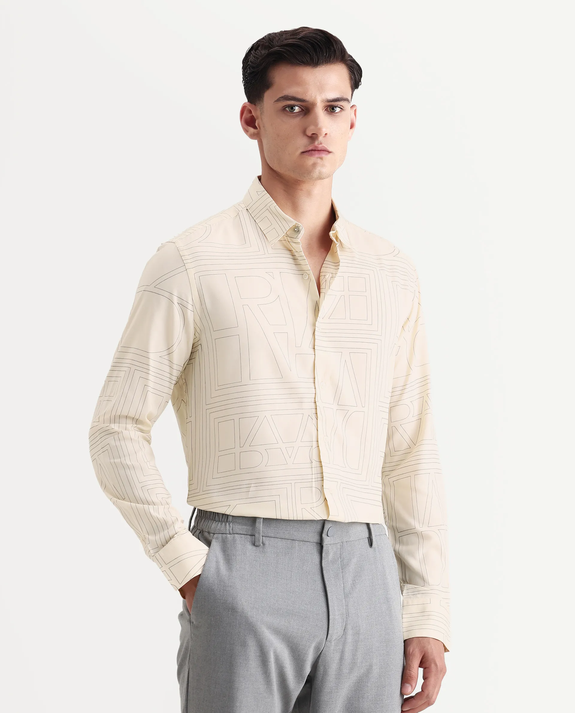 Rare Rabbit Men's Malfor Pastel Yellow Viscose Statement Print Regular Fit Full Sleeve Spread Collar Shirt - Image 6