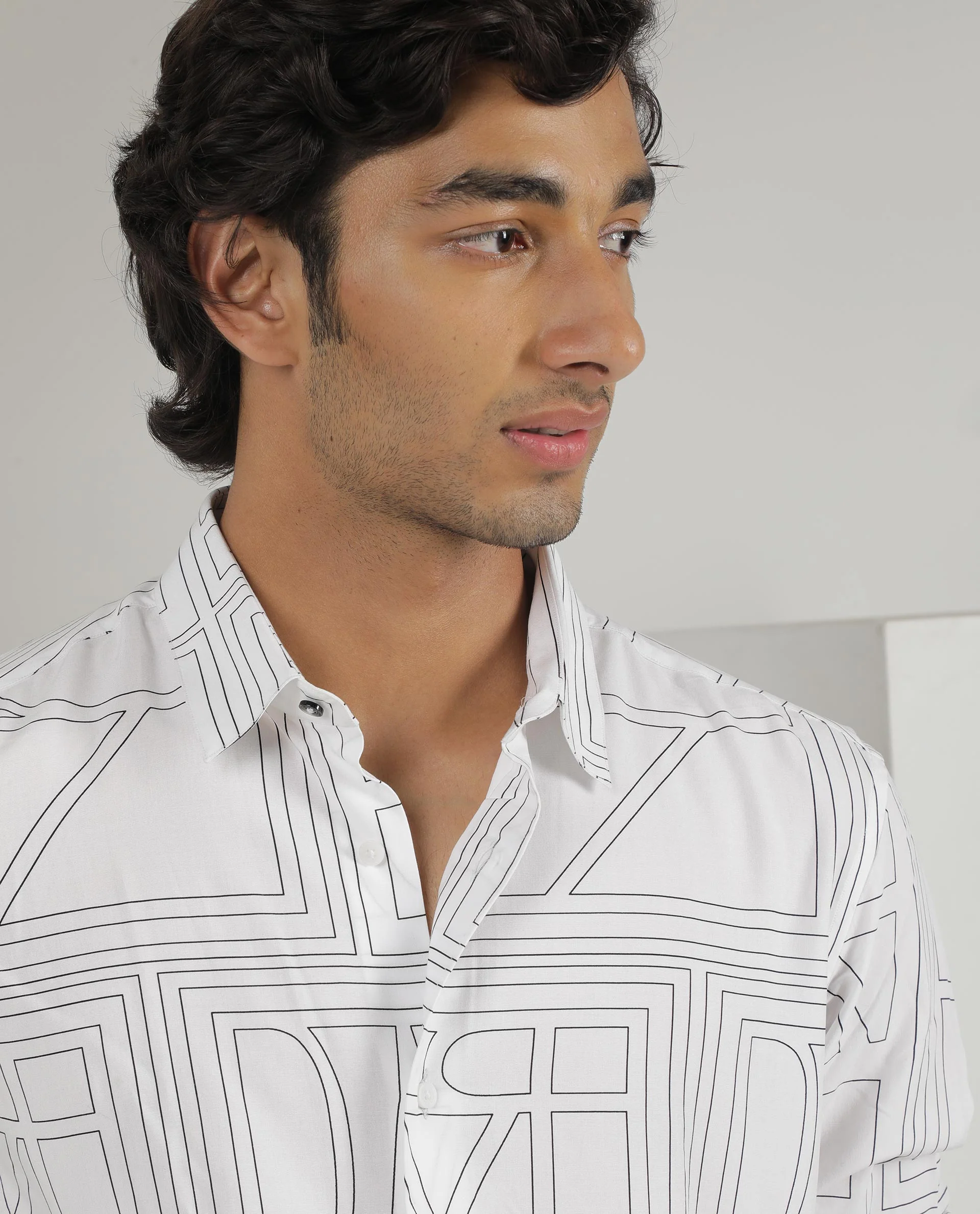 Rare Rabbit Men's Malfor White Viscose Statement Print Regular Fit Full Sleeve Spread Collar Shirt - Image 2