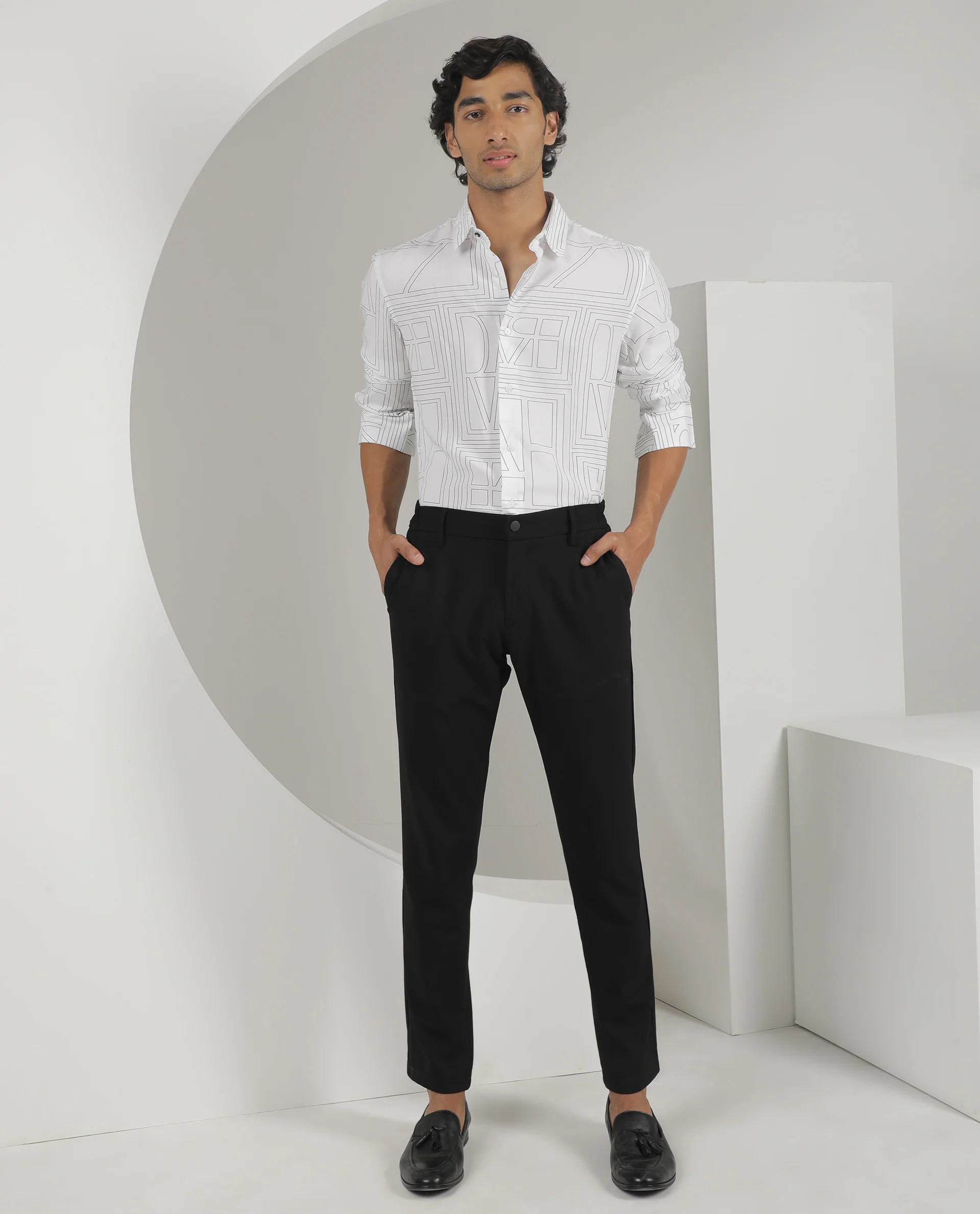 Rare Rabbit Men's Malfor White Viscose Statement Print Regular Fit Full Sleeve Spread Collar Shirt - Image 3