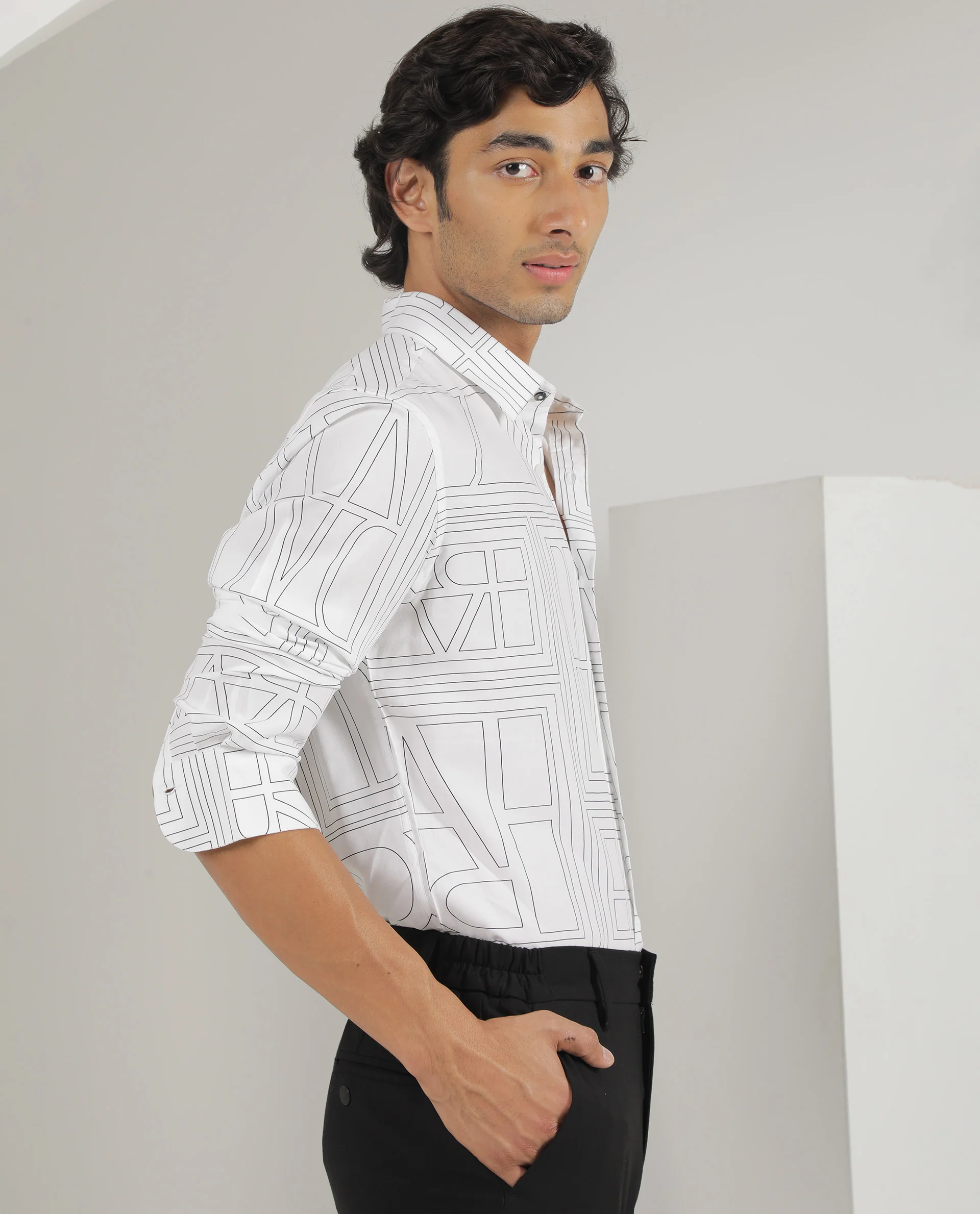 Rare Rabbit Men's Malfor White Viscose Statement Print Regular Fit Full Sleeve Spread Collar Shirt - Image 5