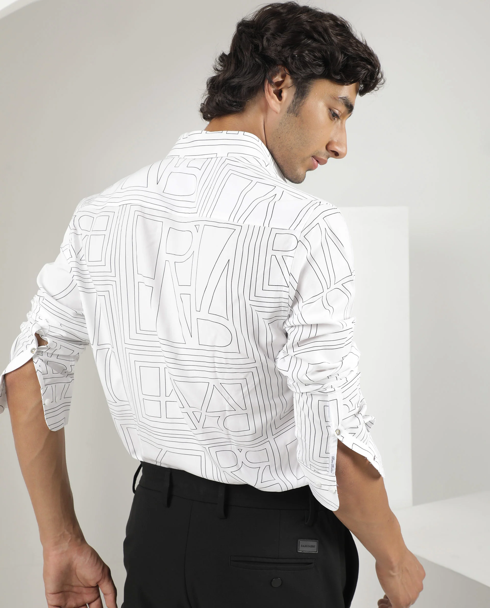 Rare Rabbit Men's Malfor White Viscose Statement Print Regular Fit Full Sleeve Spread Collar Shirt - Image 8