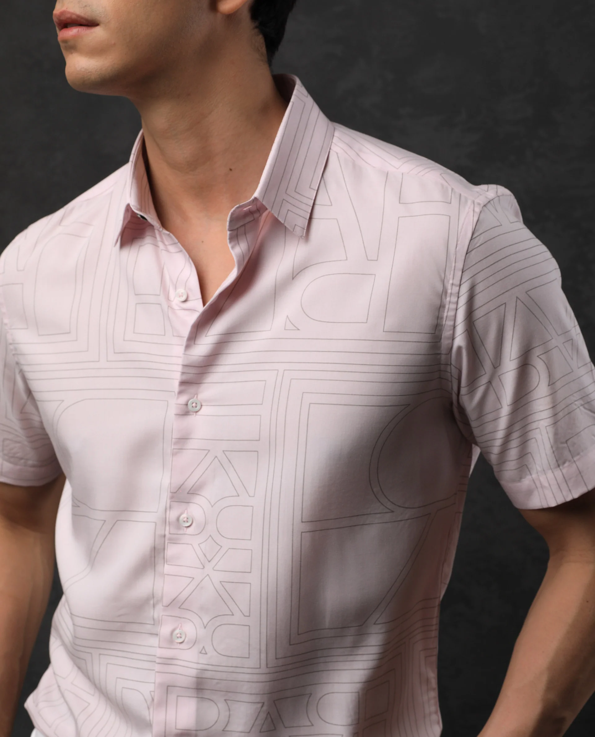 Rare Rabbit Men's Malfor Ss Pastel Pink Viscose Statement Print Regular Fit Half Sleeve Collared Shirt - Image 3