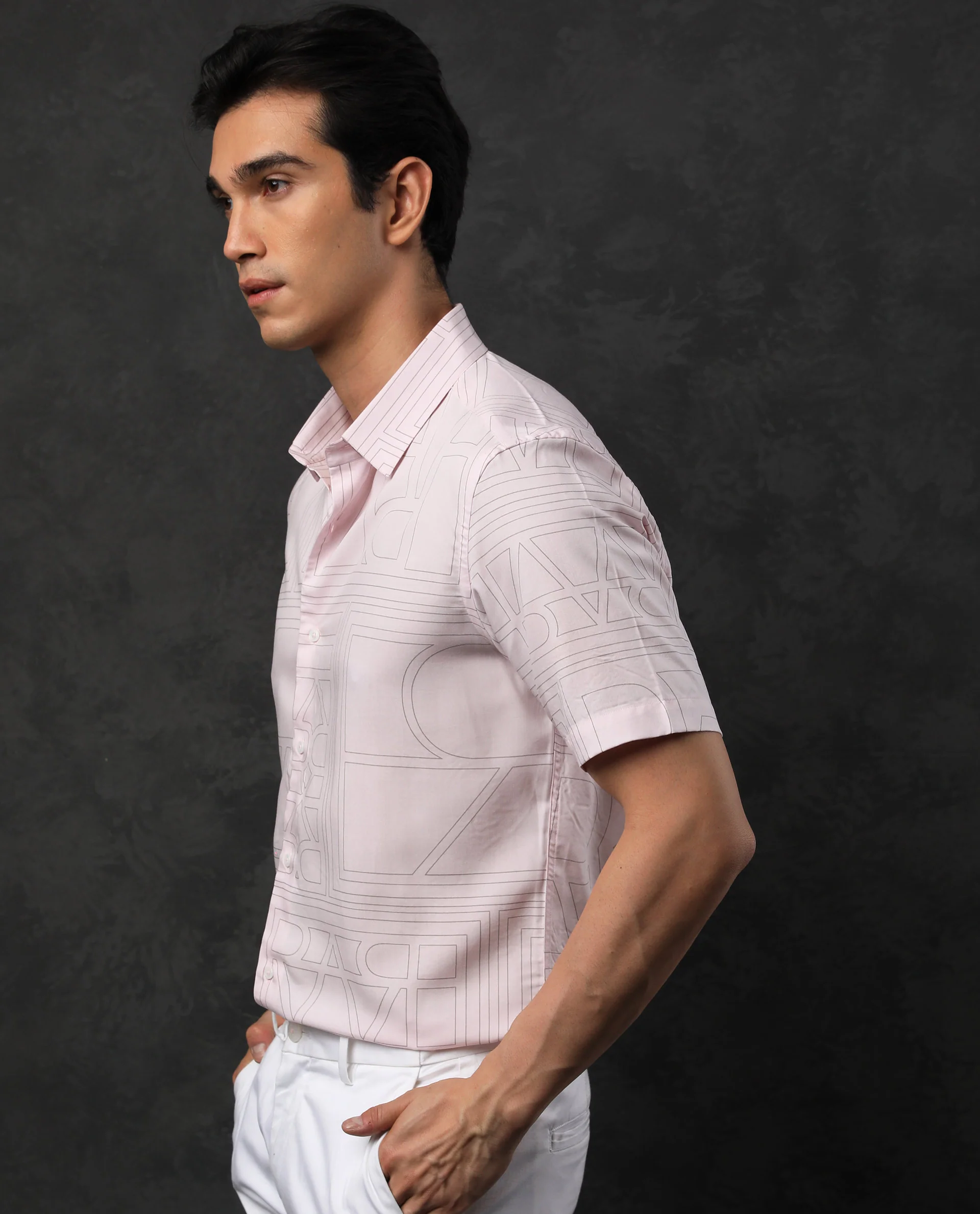Rare Rabbit Men's Malfor Ss Pastel Pink Viscose Statement Print Regular Fit Half Sleeve Collared Shirt - Image 6