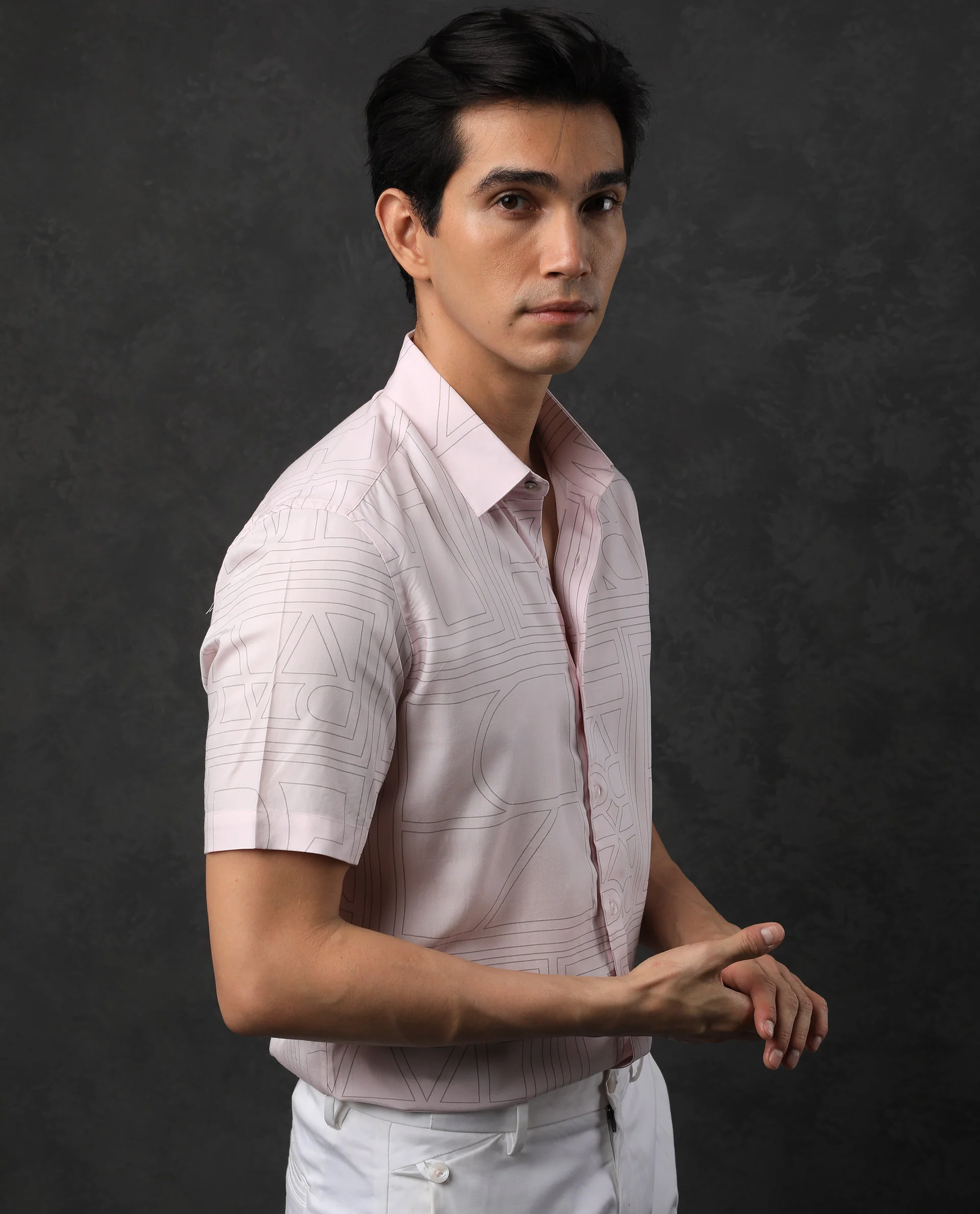 Rare Rabbit Men's Malfor Ss Pastel Pink Viscose Statement Print Regular Fit Half Sleeve Collared Shirt - Image 7