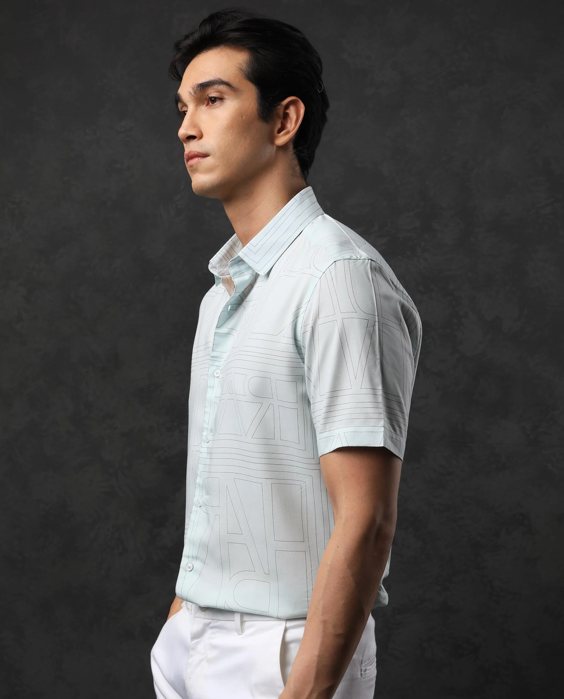 Rare Rabbit Men's Malfor Ss Pastel Turq Viscose Statement Print Regular Fit Half Sleeve Collared Shirt - Image 5