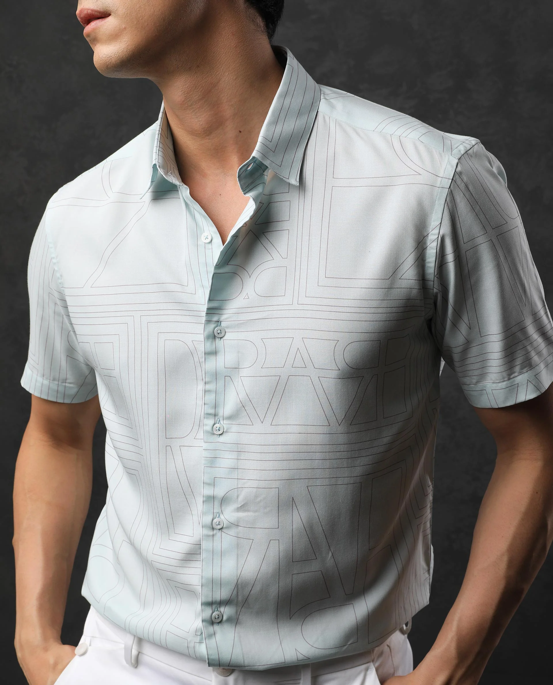 Rare Rabbit Men's Malfor Ss Pastel Turq Viscose Statement Print Regular Fit Half Sleeve Collared Shirt - Image 6