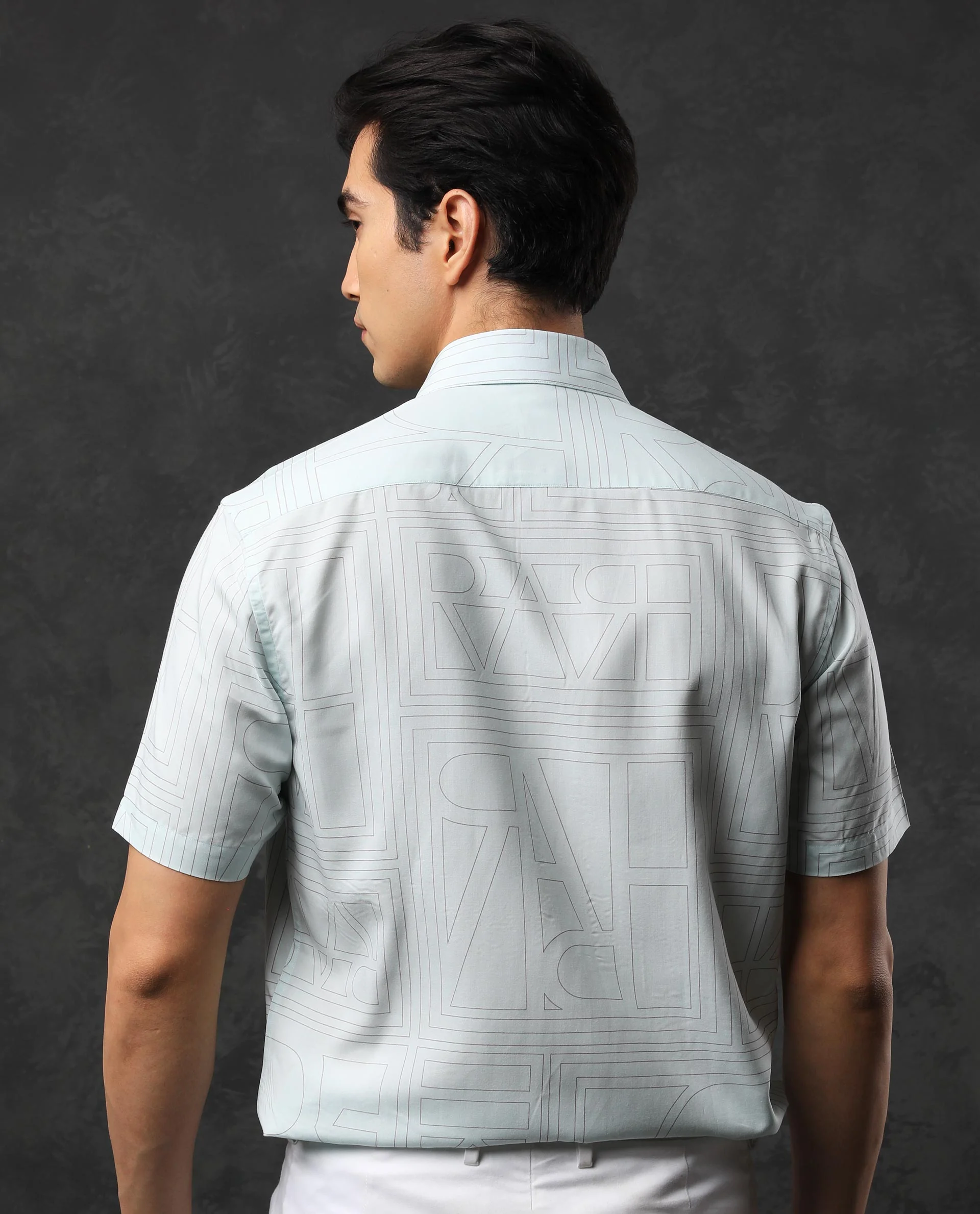 Rare Rabbit Men's Malfor Ss Pastel Turq Viscose Statement Print Regular Fit Half Sleeve Collared Shirt - Image 7