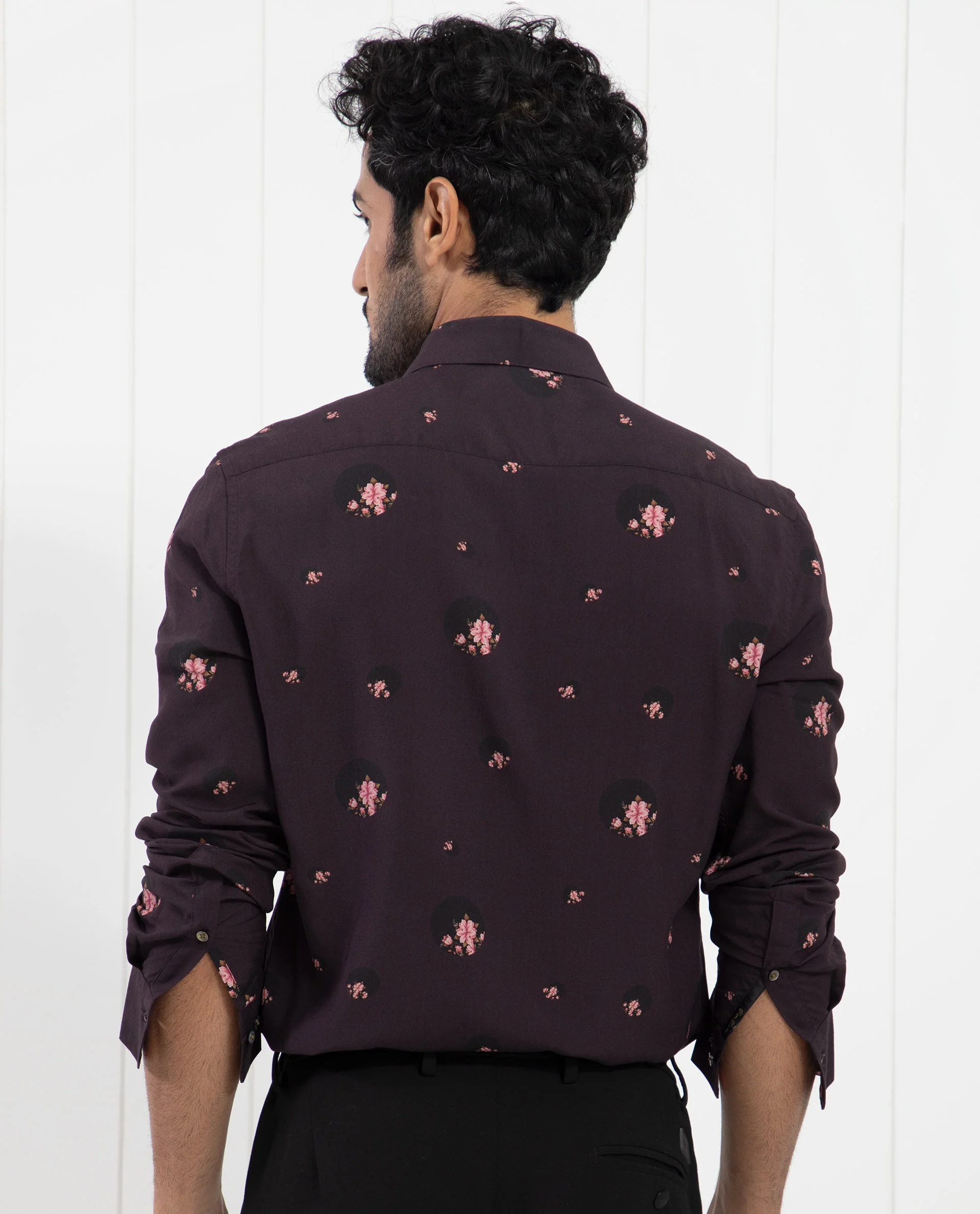 Rare Rabbit Men's Mali Dark Purple Viscose Floral Print Regular Fit Full Sleeve Collared Shirt - Image 10