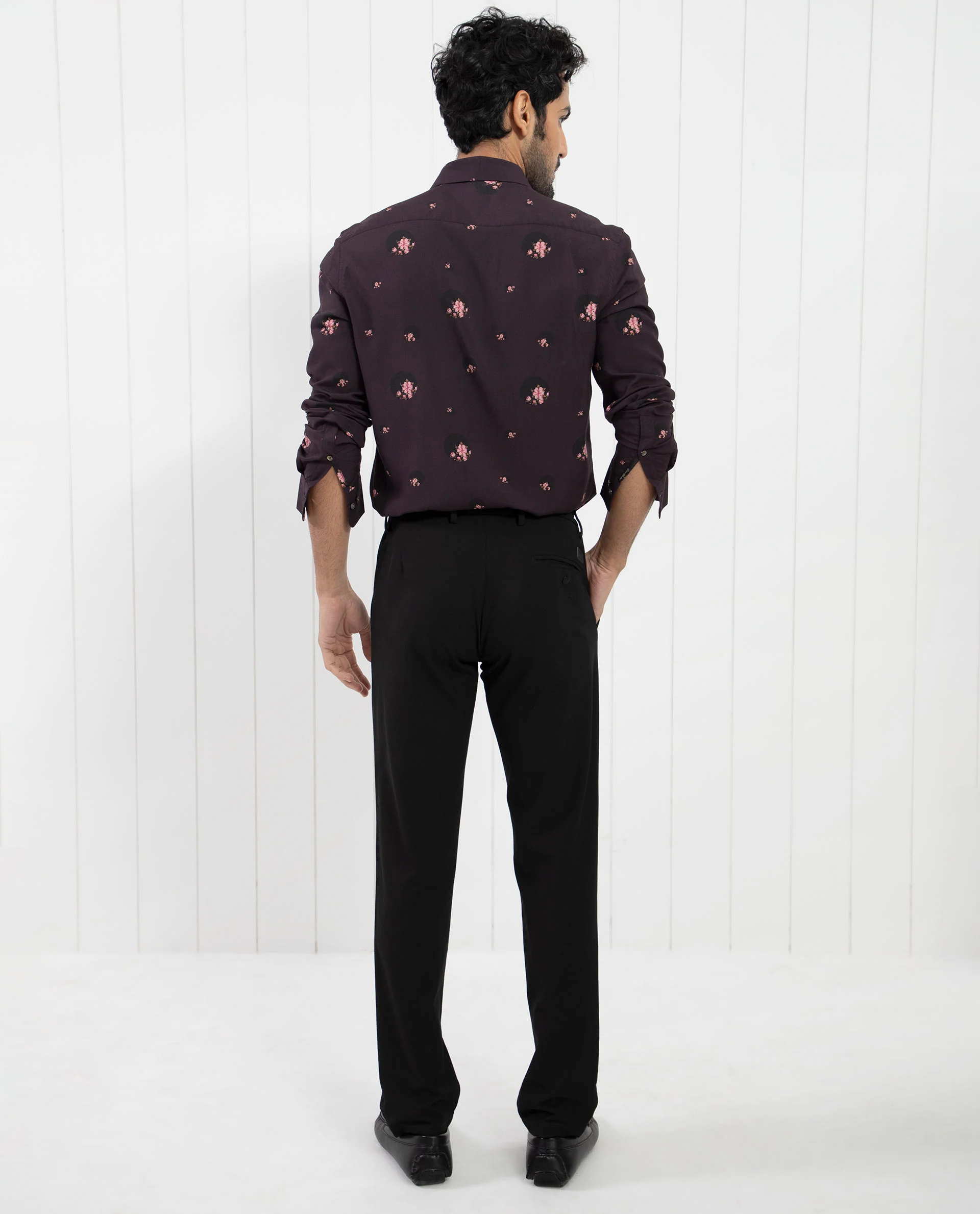 Rare Rabbit Men's Mali Dark Purple Viscose Floral Print Regular Fit Full Sleeve Collared Shirt - Image 11