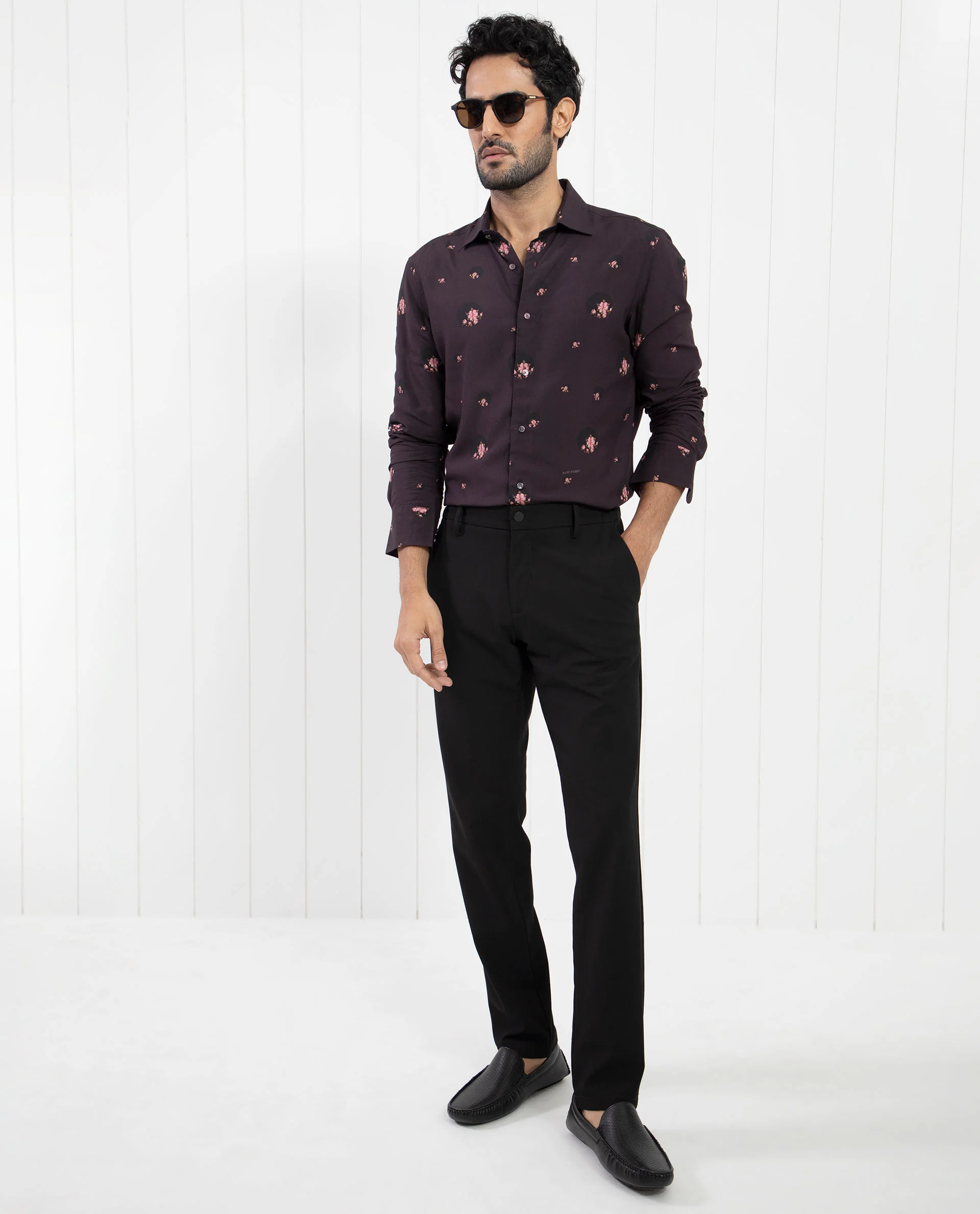 Rare Rabbit Men's Mali Dark Purple Viscose Floral Print Regular Fit Full Sleeve Collared Shirt - Image 2